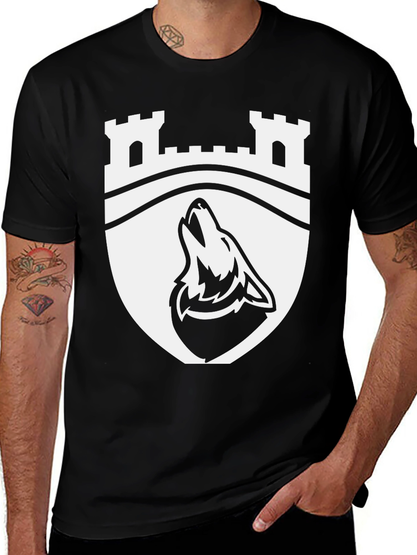 Wolf Crest Graphic Tee - Black Cotton Blend