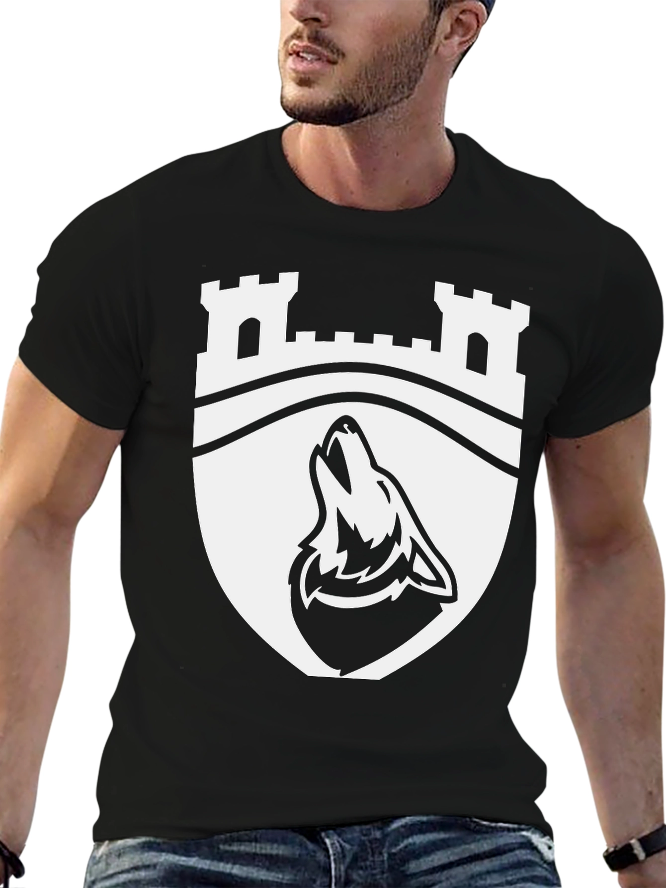 Wolf Crest Graphic Tee - Black Cotton Blend