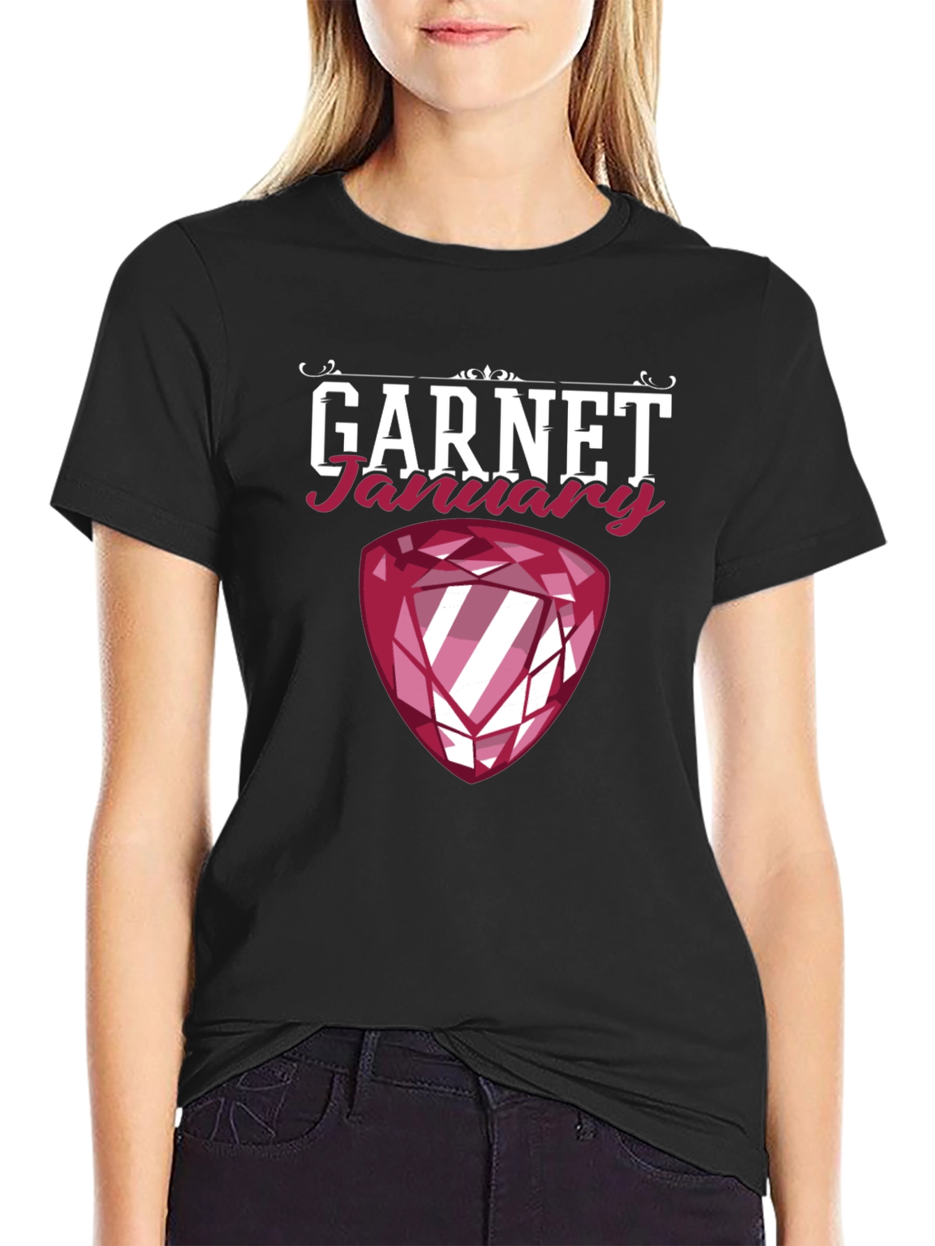 Garnet January Birthstone Black T-Shirt