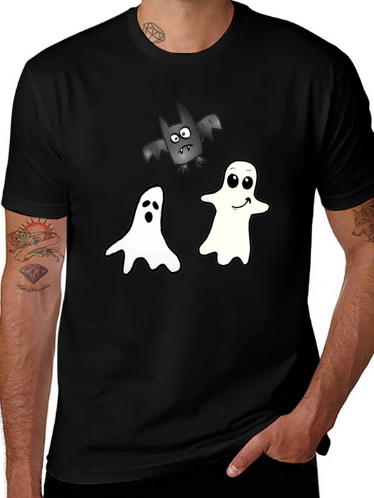 Spooky Season Tee: Ghosts and Bats Black T-Shirt