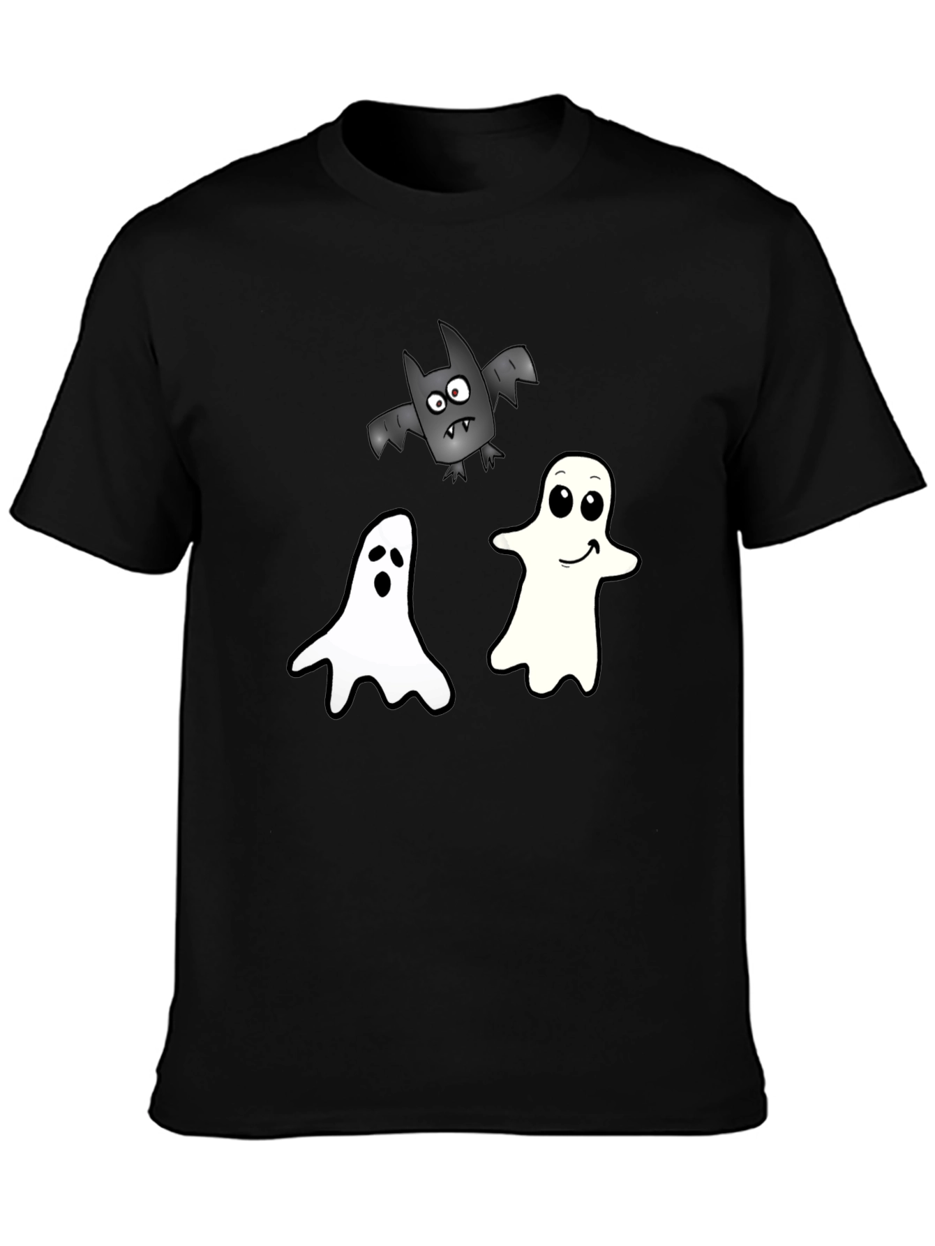 Spooky Season Tee: Ghosts and Bats Black T-Shirt