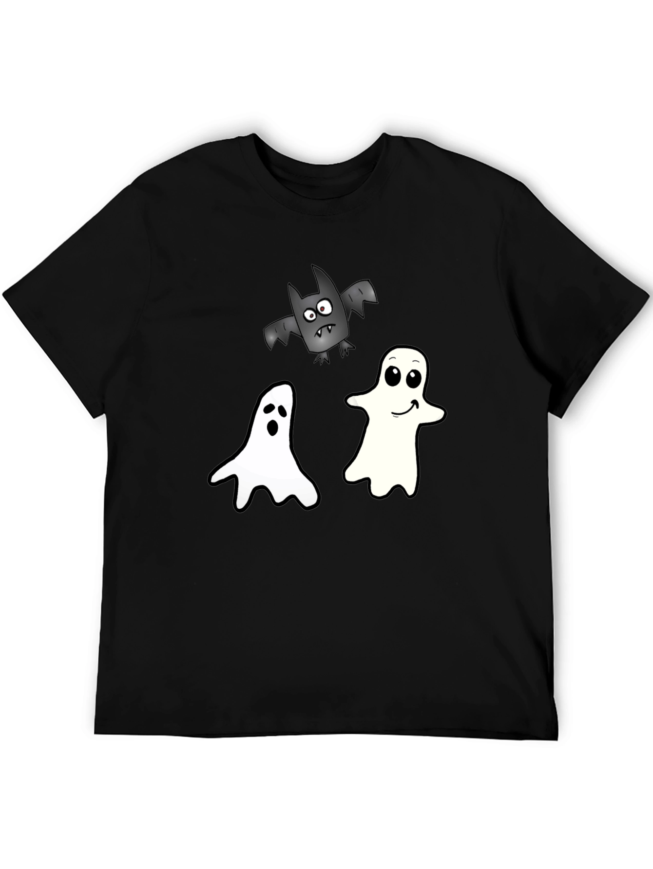 Spooky Season Tee: Ghosts and Bats Black T-Shirt