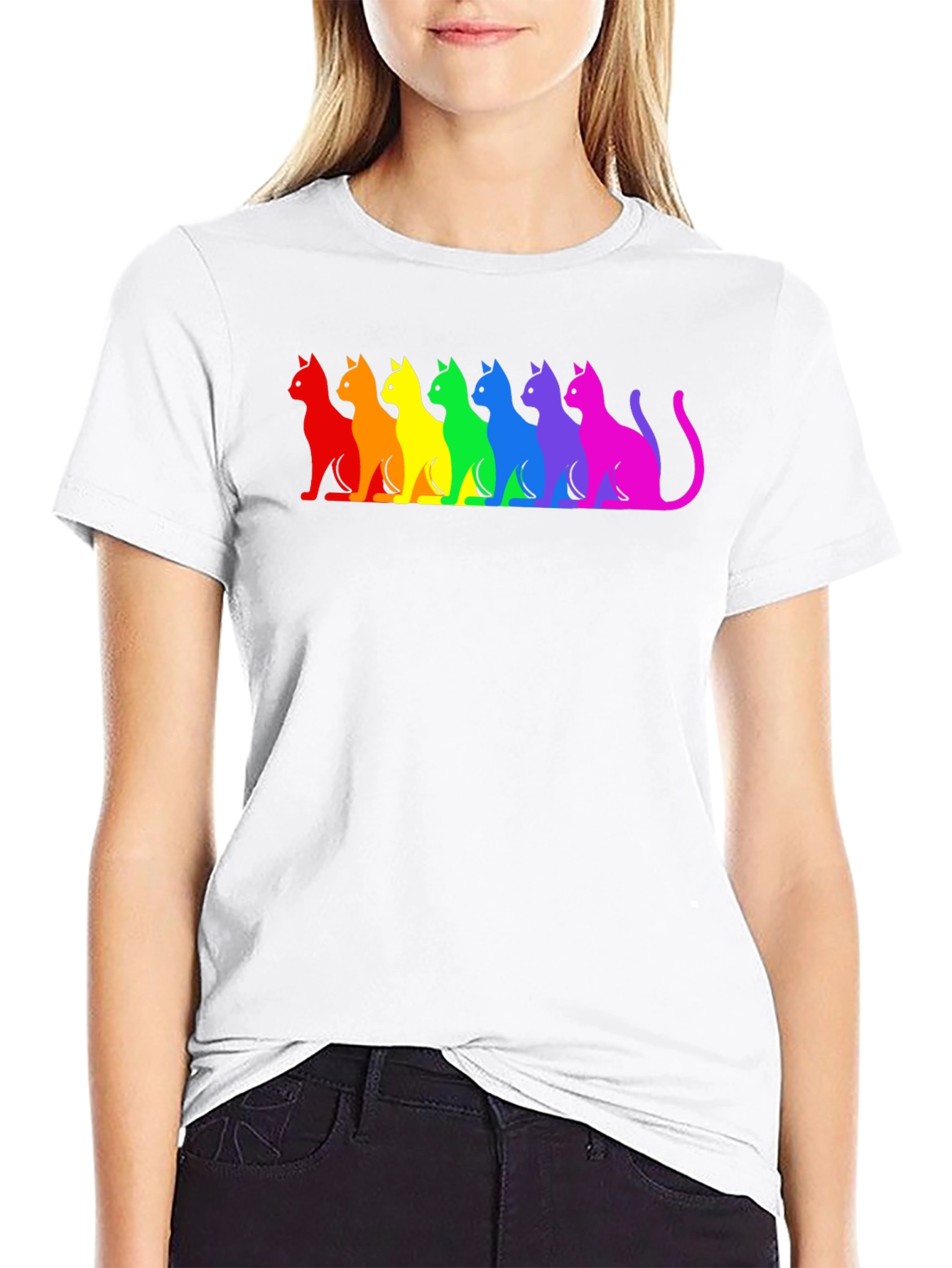 Rainbow Cat Silhouette Graphic Tee - Black