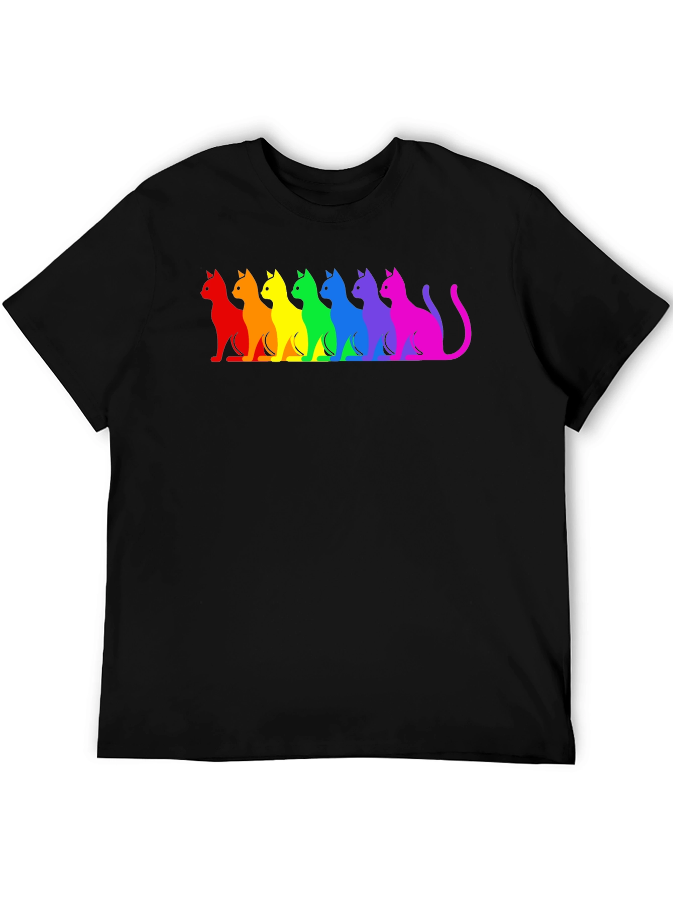 Rainbow Cat Silhouette Graphic Tee - Black