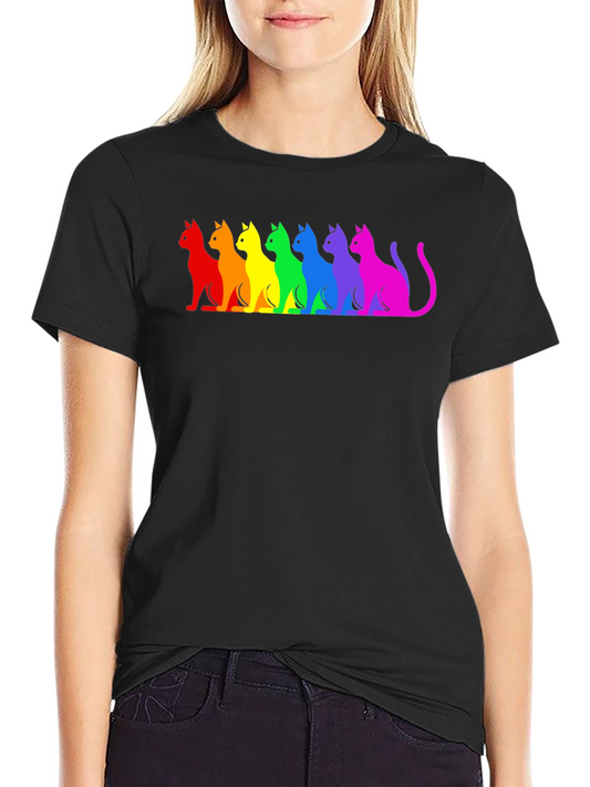 Rainbow Cat Silhouette Graphic Tee - Black