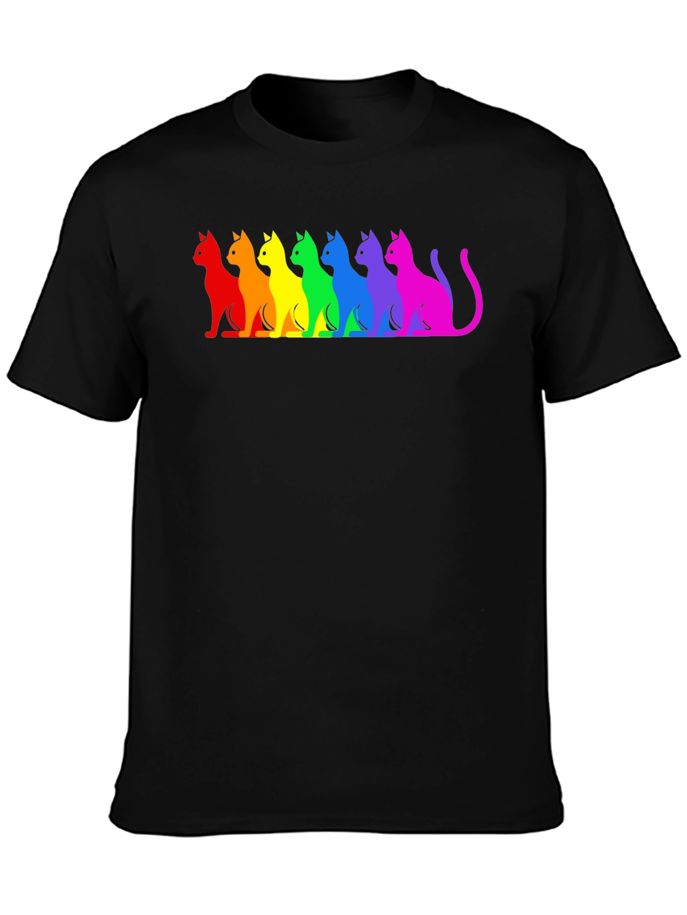 Rainbow Cat Silhouette Graphic Tee - Black