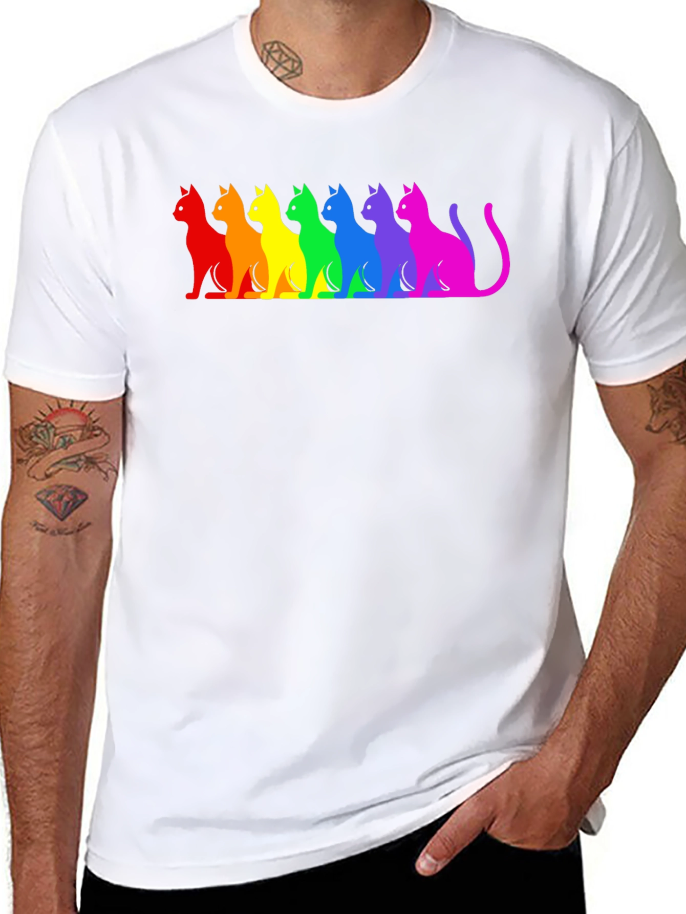 Rainbow Cat Silhouette Graphic Tee - Black