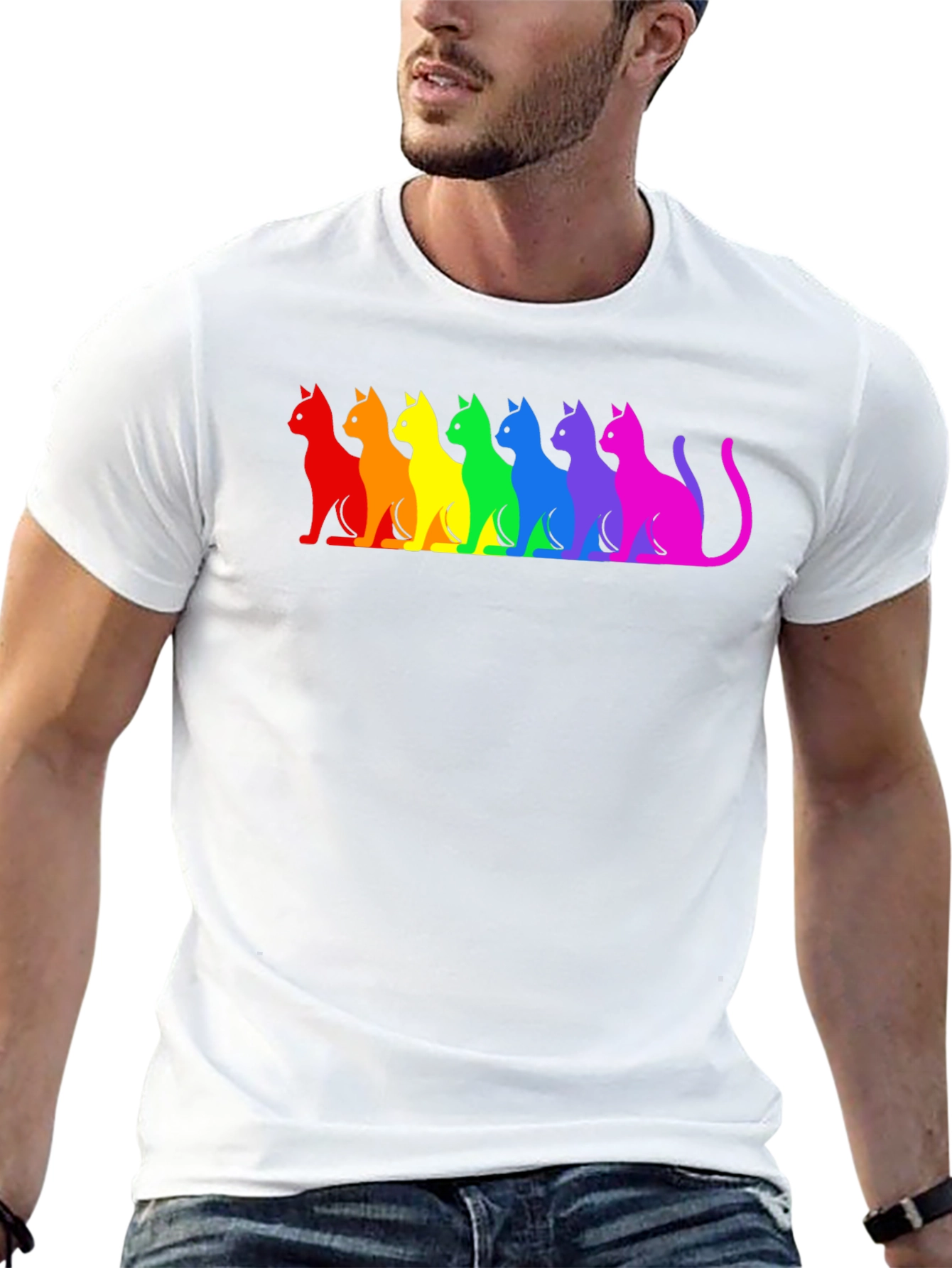 Rainbow Cat Silhouette Graphic Tee - Black