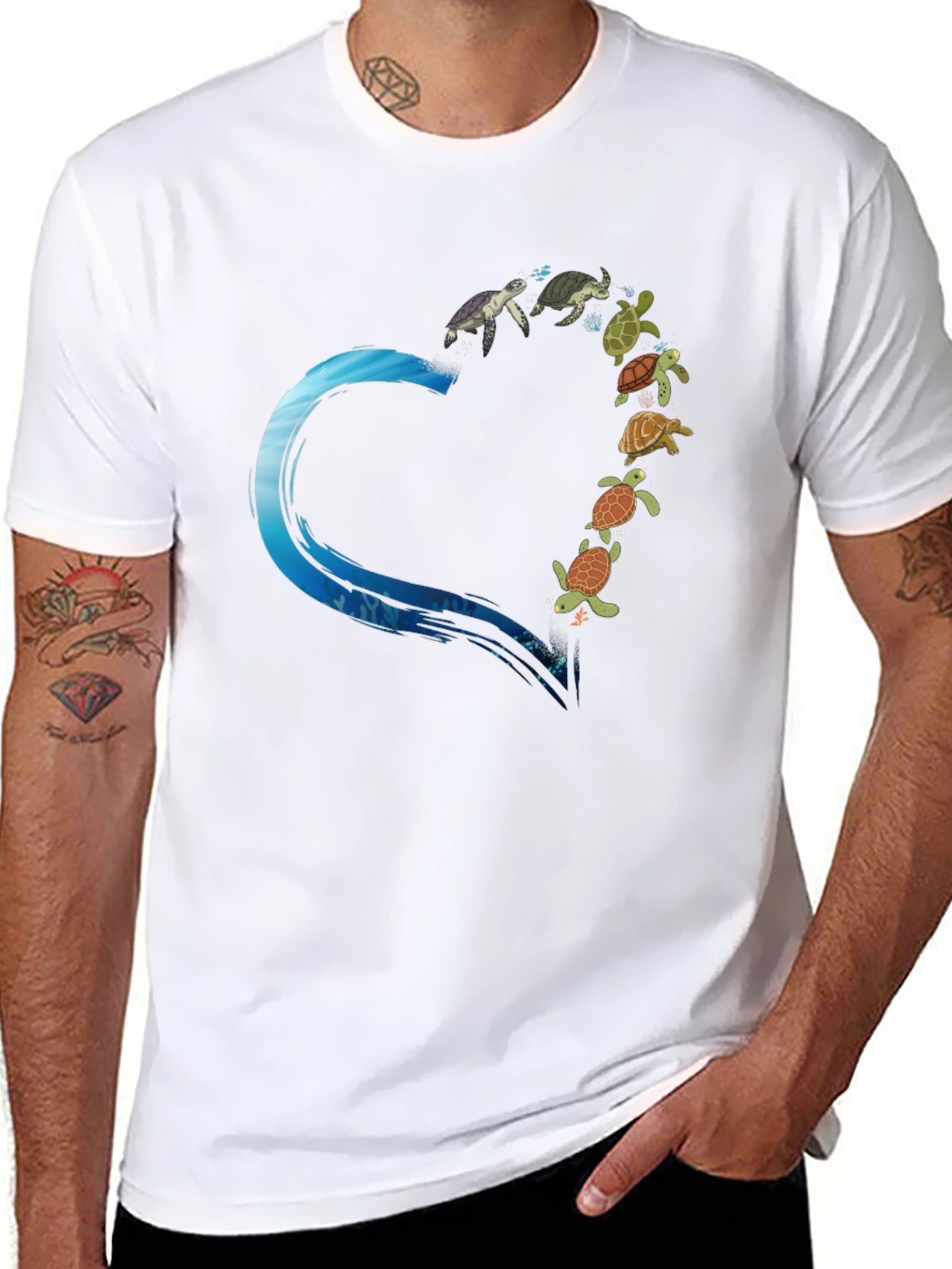 Turtle Heart Graphic Tee - Black Cotton T-Shirt