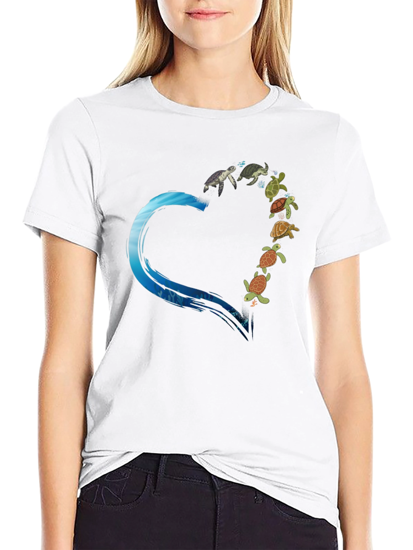 Turtle Heart Graphic Tee - Black Cotton T-Shirt