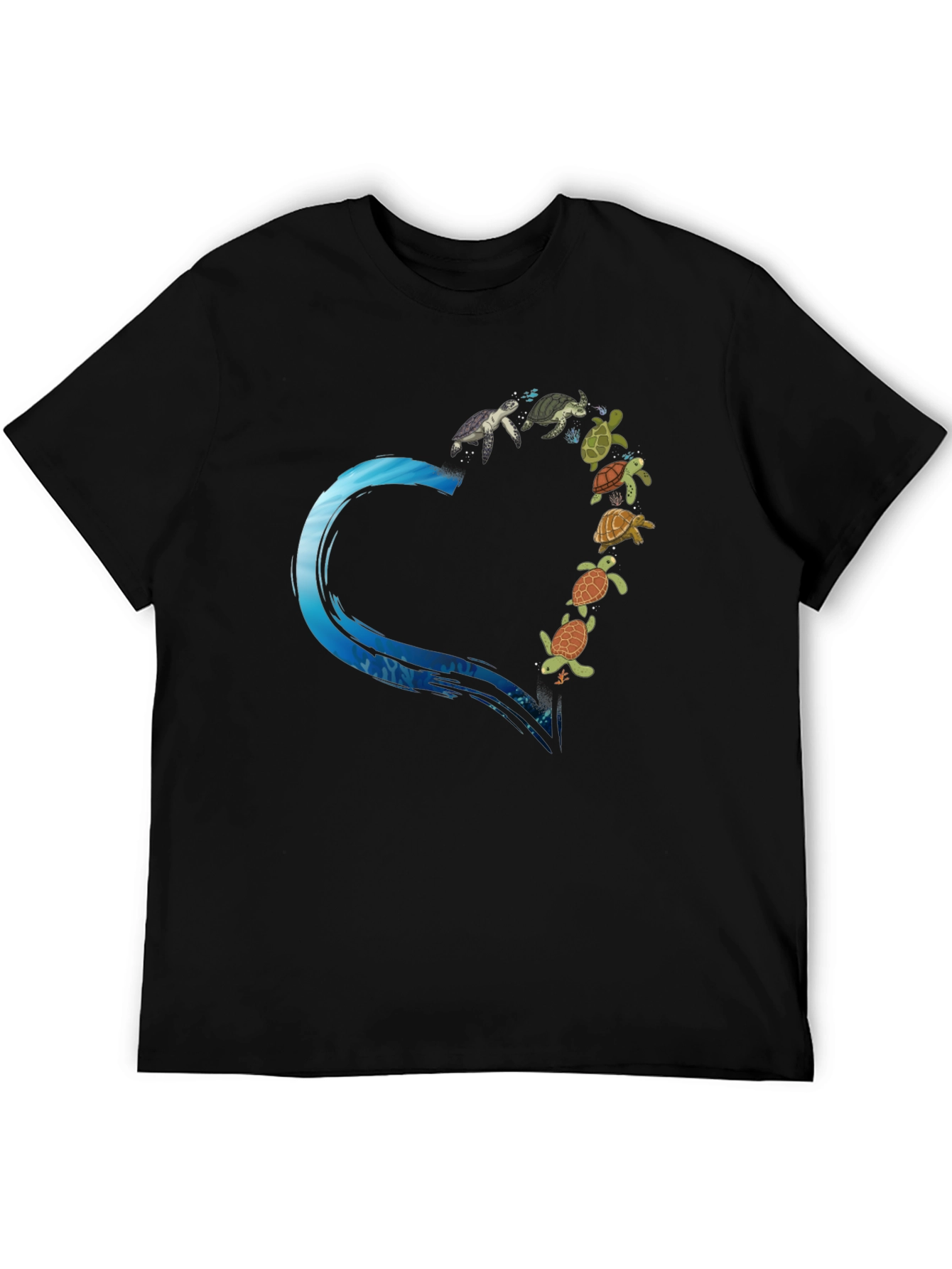 Turtle Heart Graphic Tee - Black Cotton T-Shirt