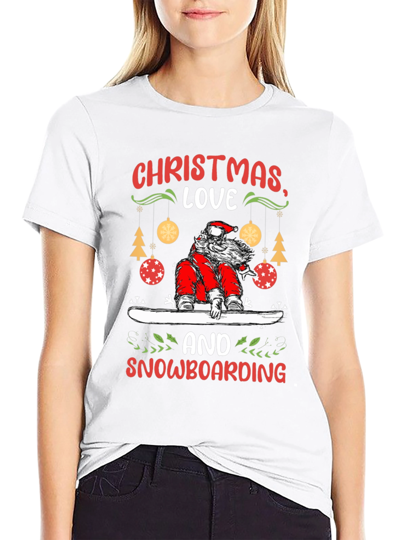Christmas Santa Snowboarding T-Shirt