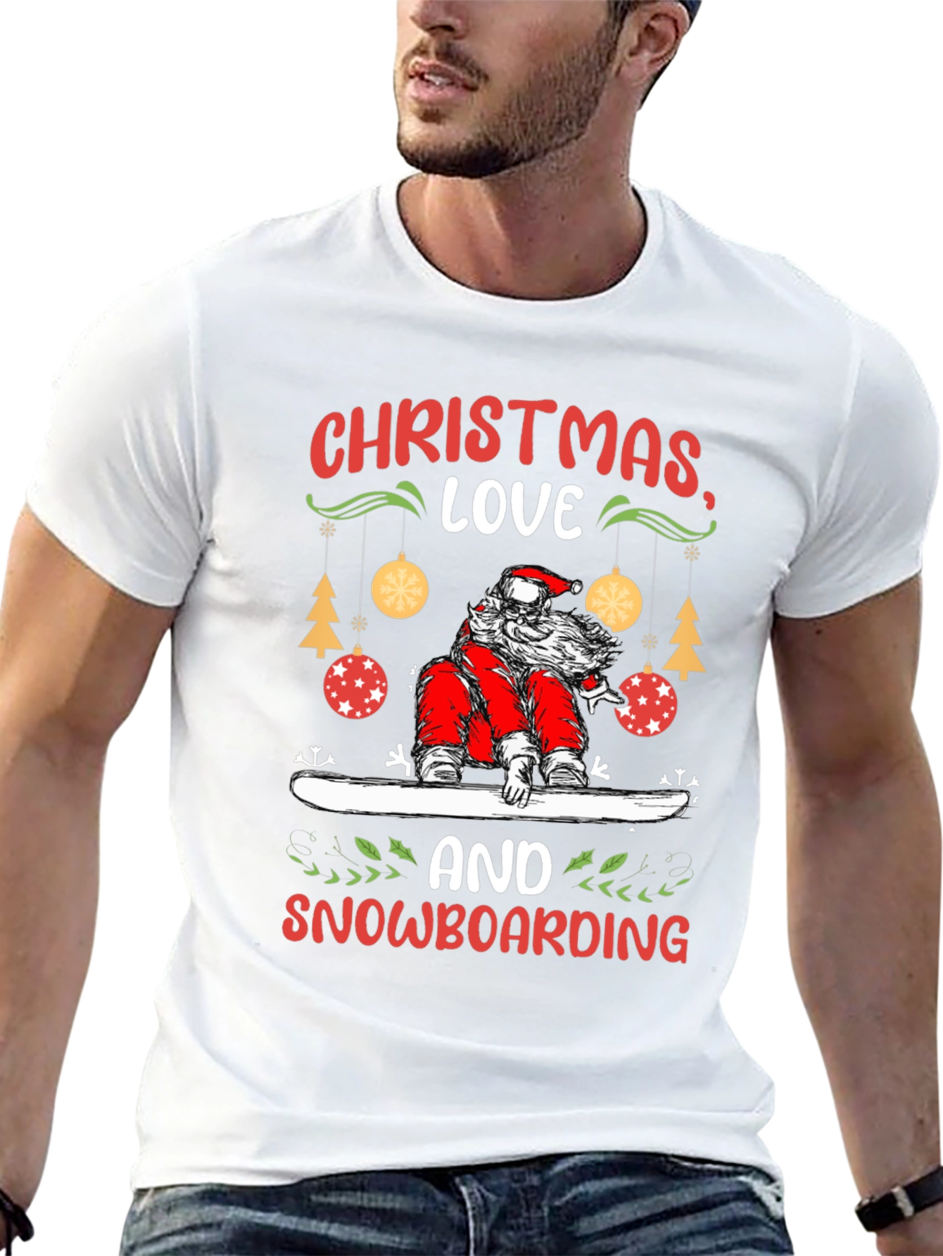 Christmas Santa Snowboarding T-Shirt