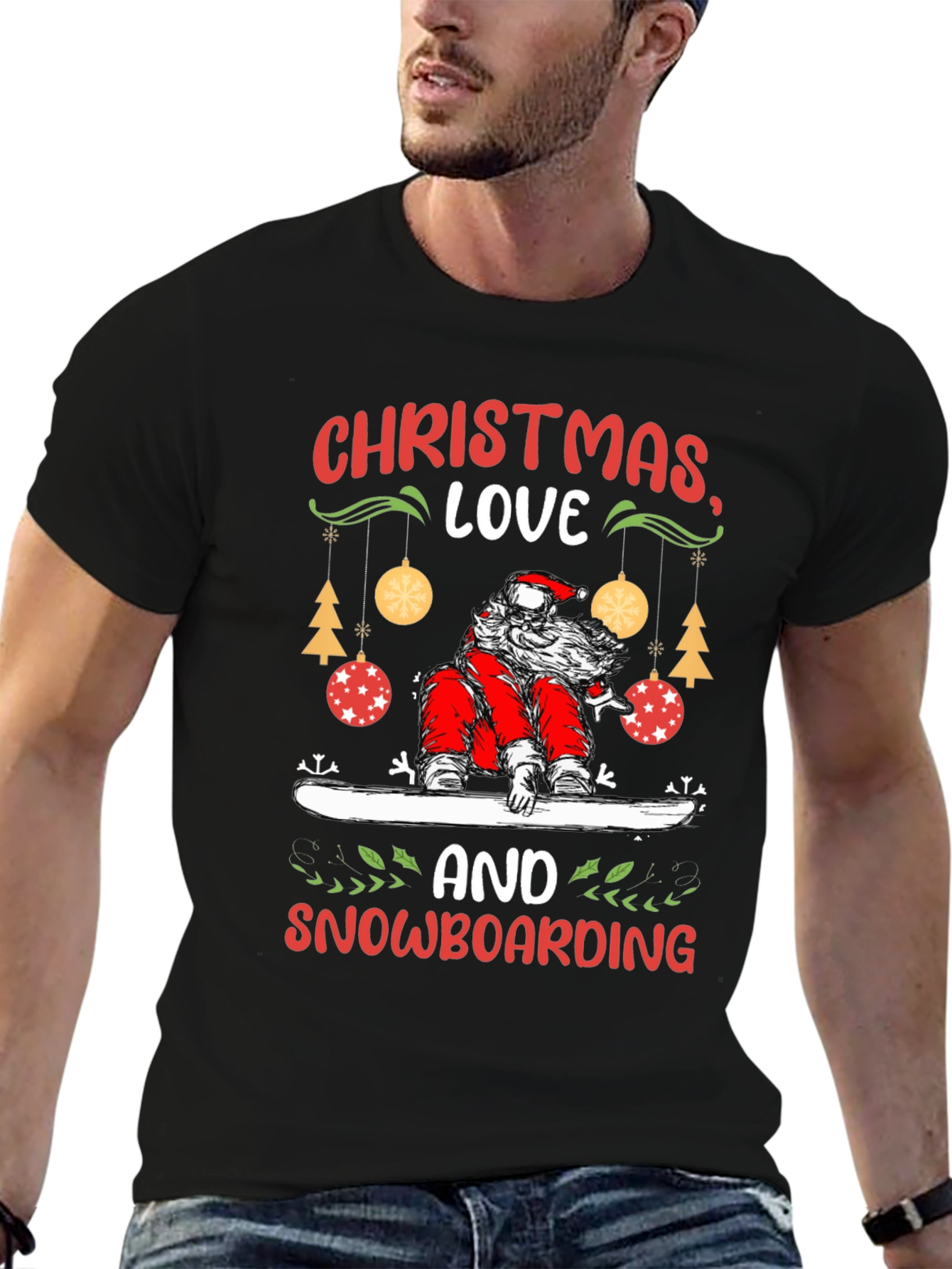 Christmas Santa Snowboarding T-Shirt
