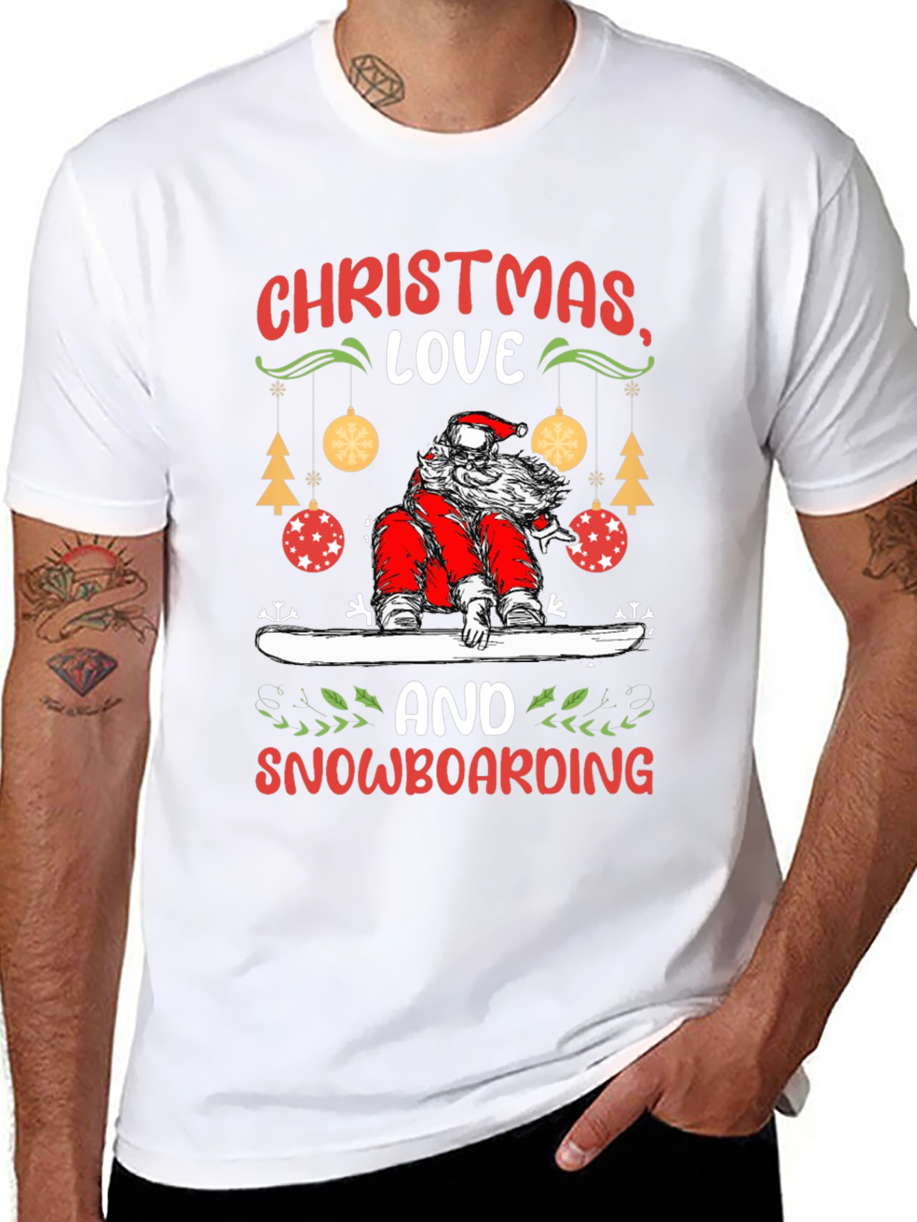 Christmas Santa Snowboarding T-Shirt