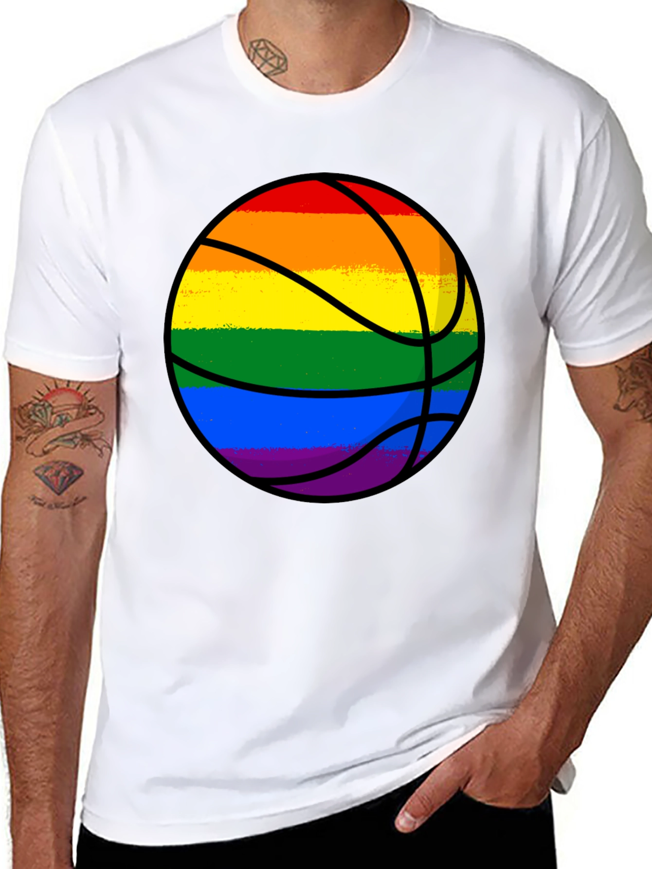 Rainbow Basketball Graphic Tee - Pride Style