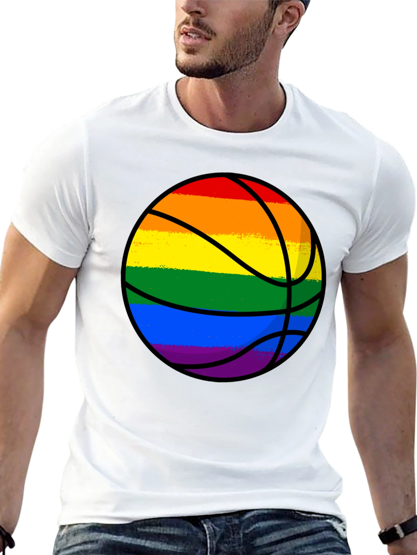 Rainbow Basketball Graphic Tee - Pride Style
