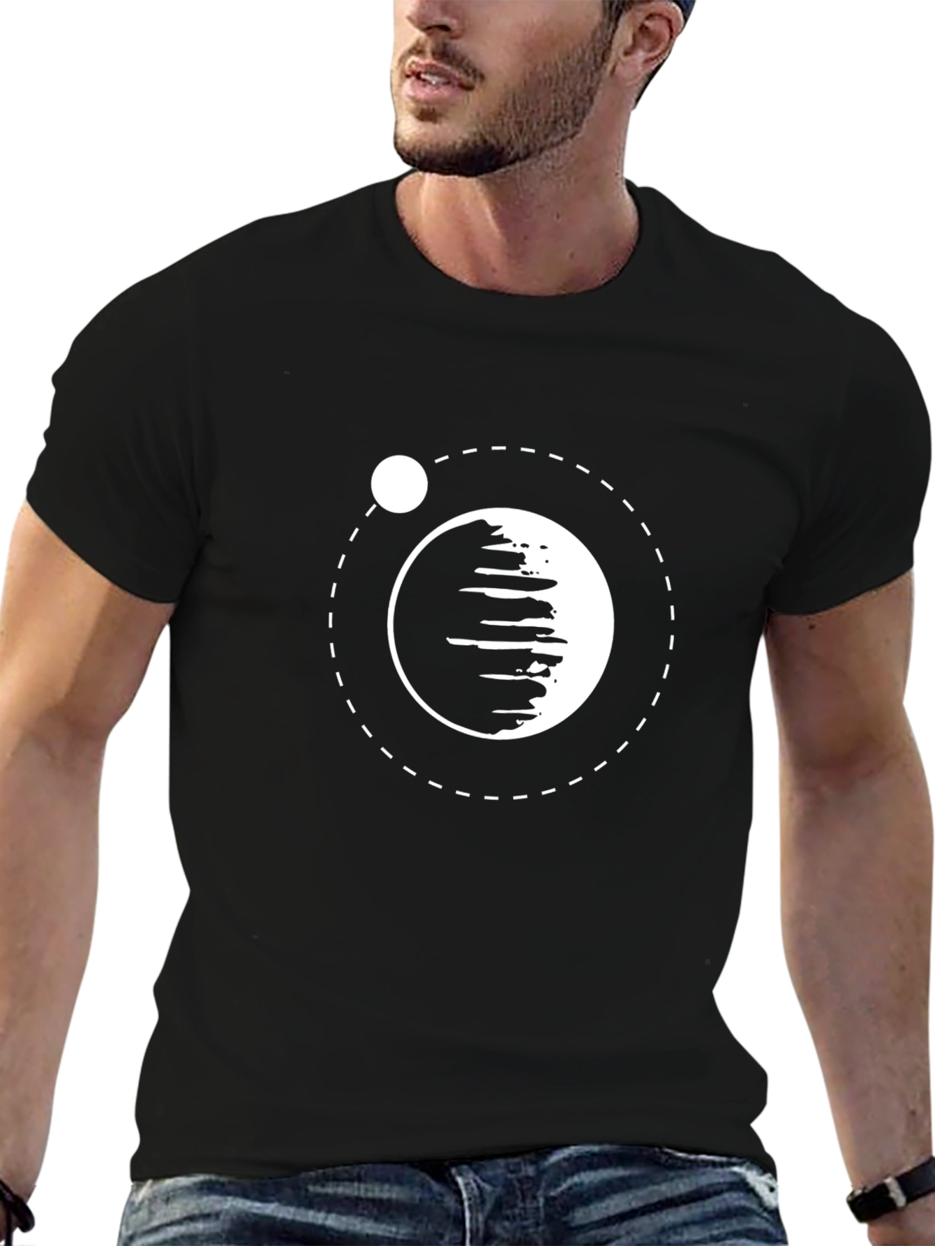 Abstract Planet Graphic Tee - Black Cotton Blend Shirt