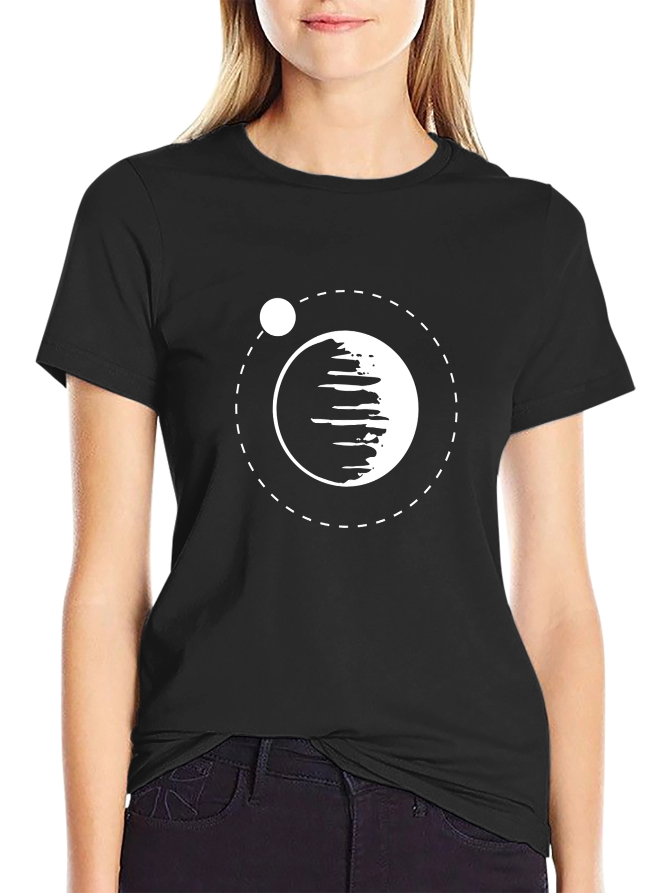 Abstract Planet Graphic Tee - Black Cotton Blend Shirt