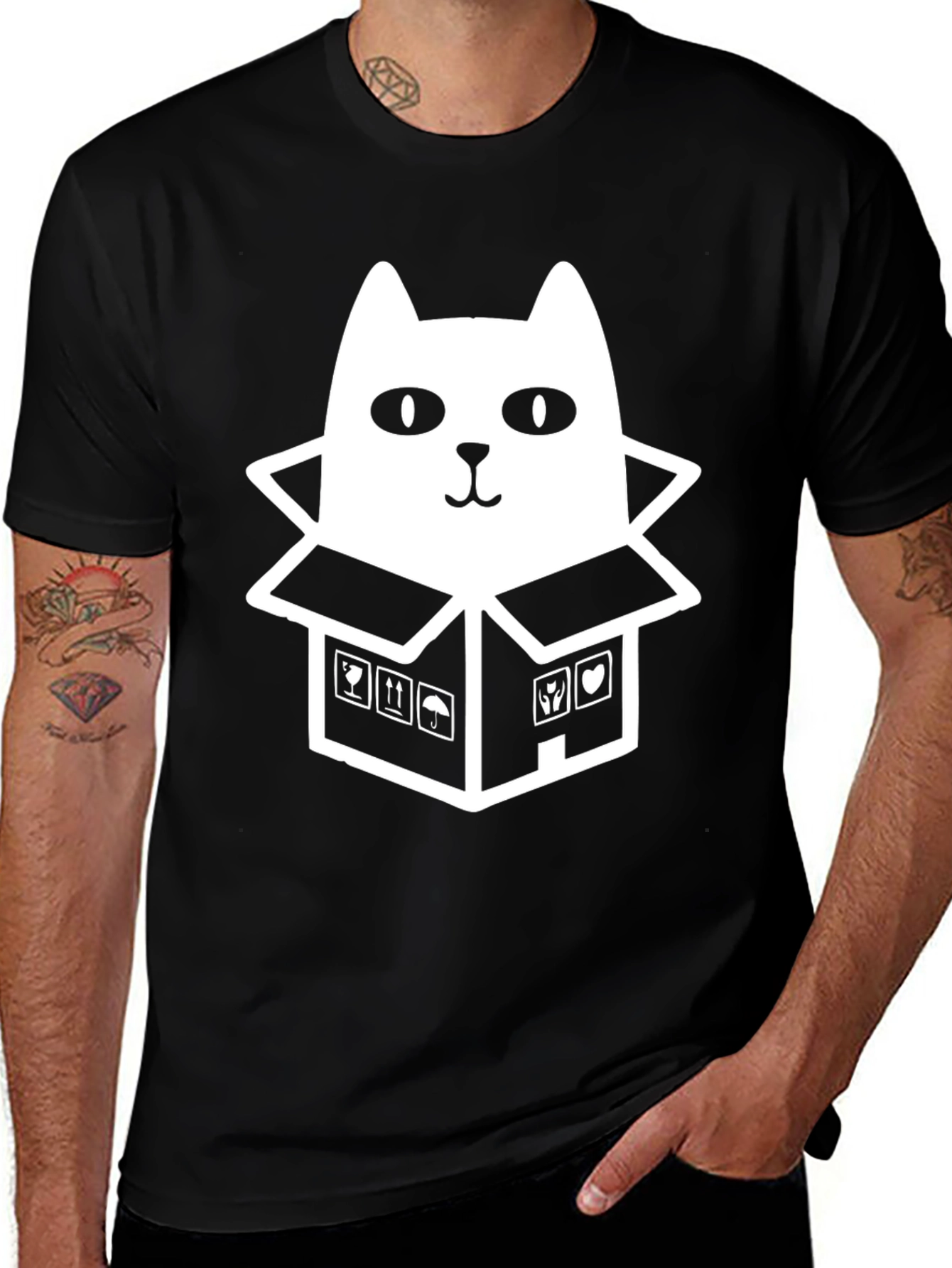 Cat in a Box Graphic Tee - Black
