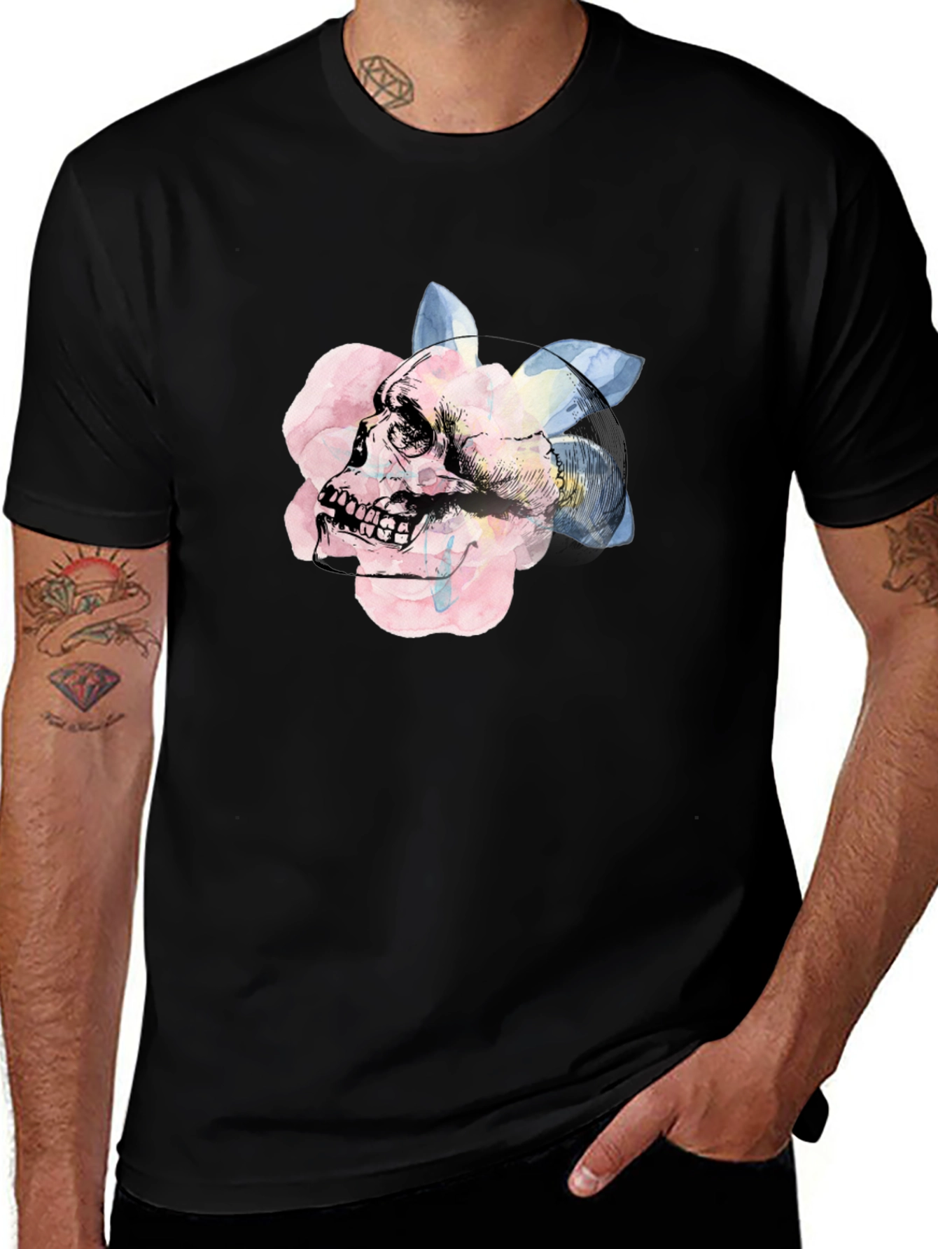 Skull & Rose Graphic Tee - Unique Artistic Design