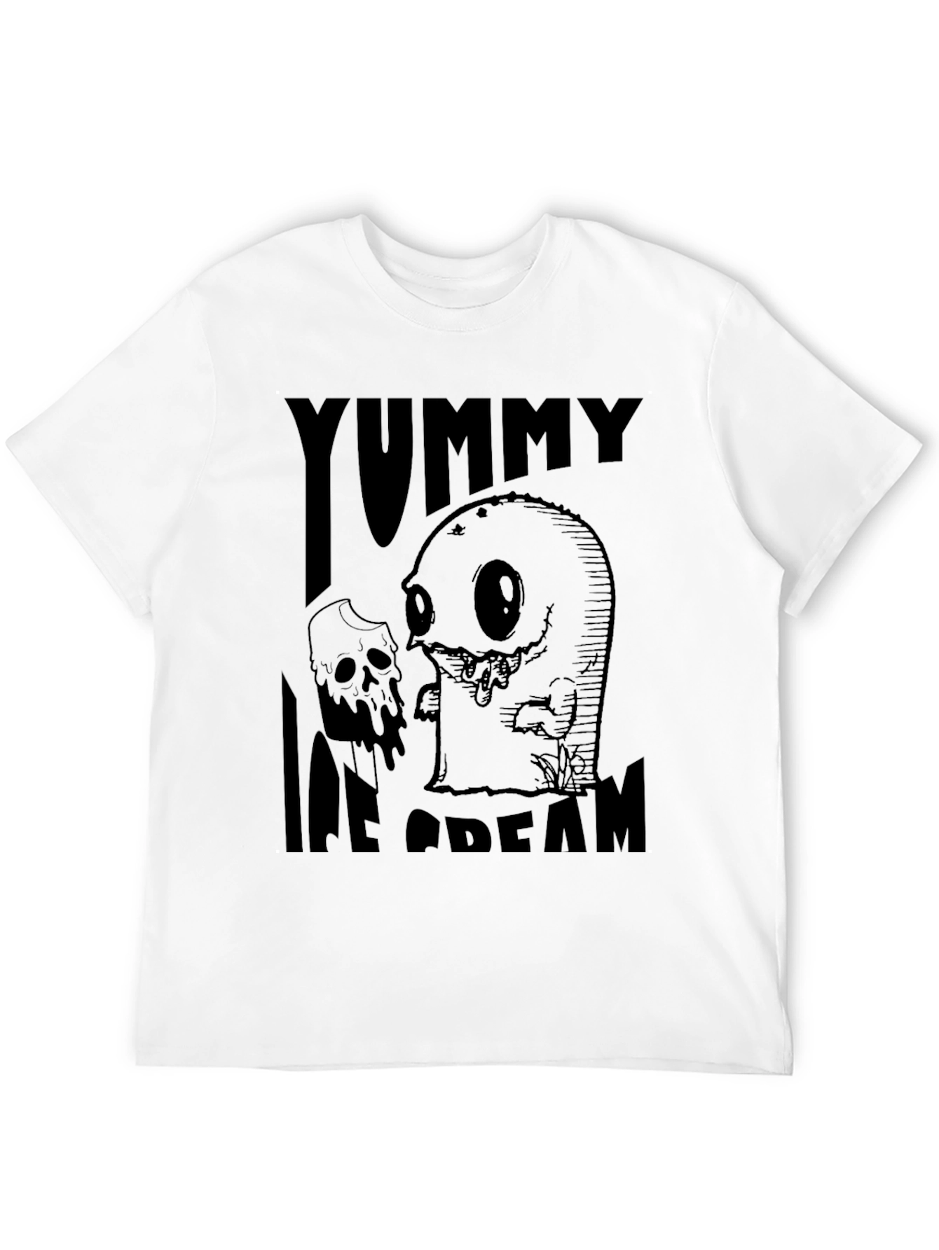 Yummy Ice Cream Graphic Tee - Black Cotton T-Shirt