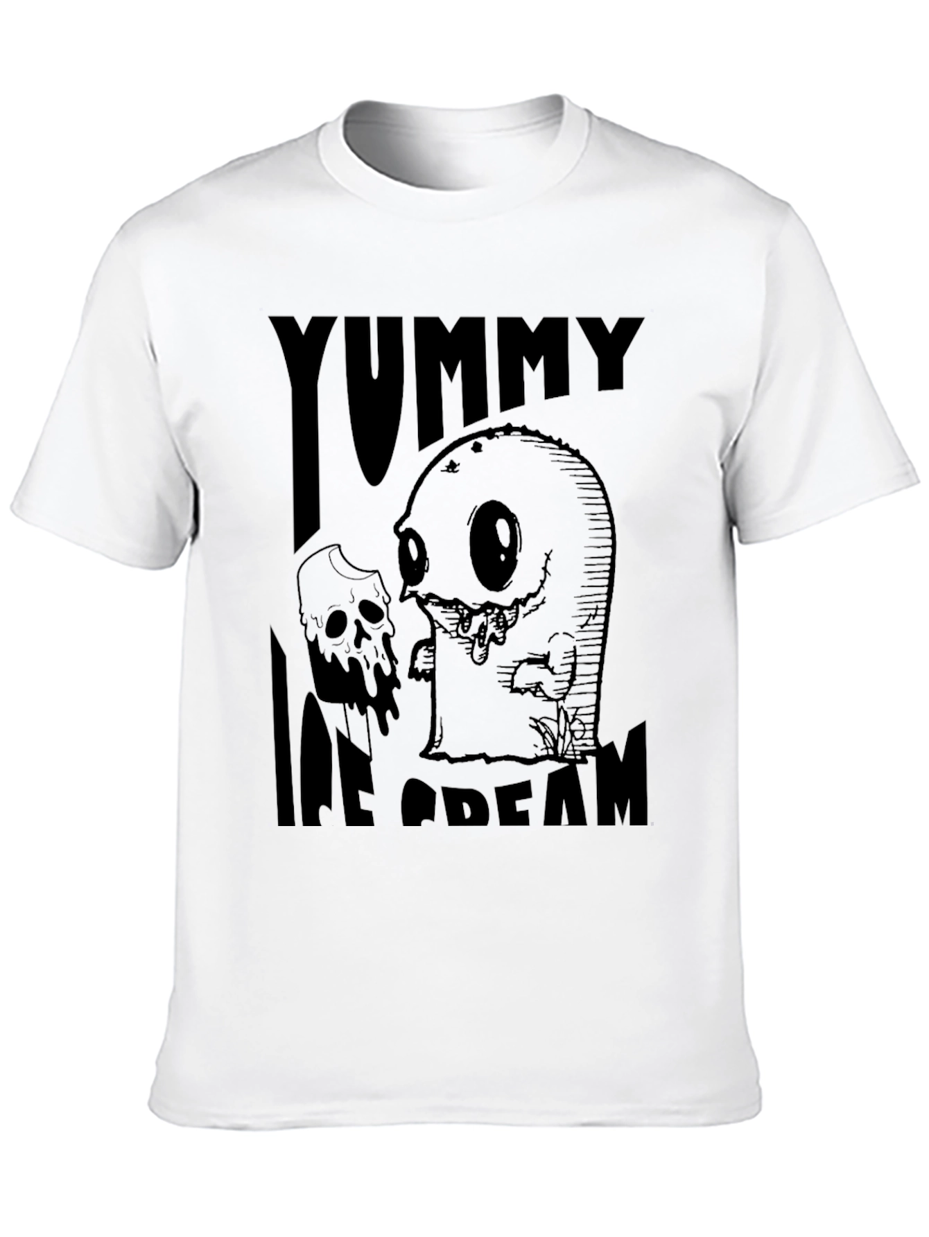 Yummy Ice Cream Graphic Tee - Black Cotton T-Shirt