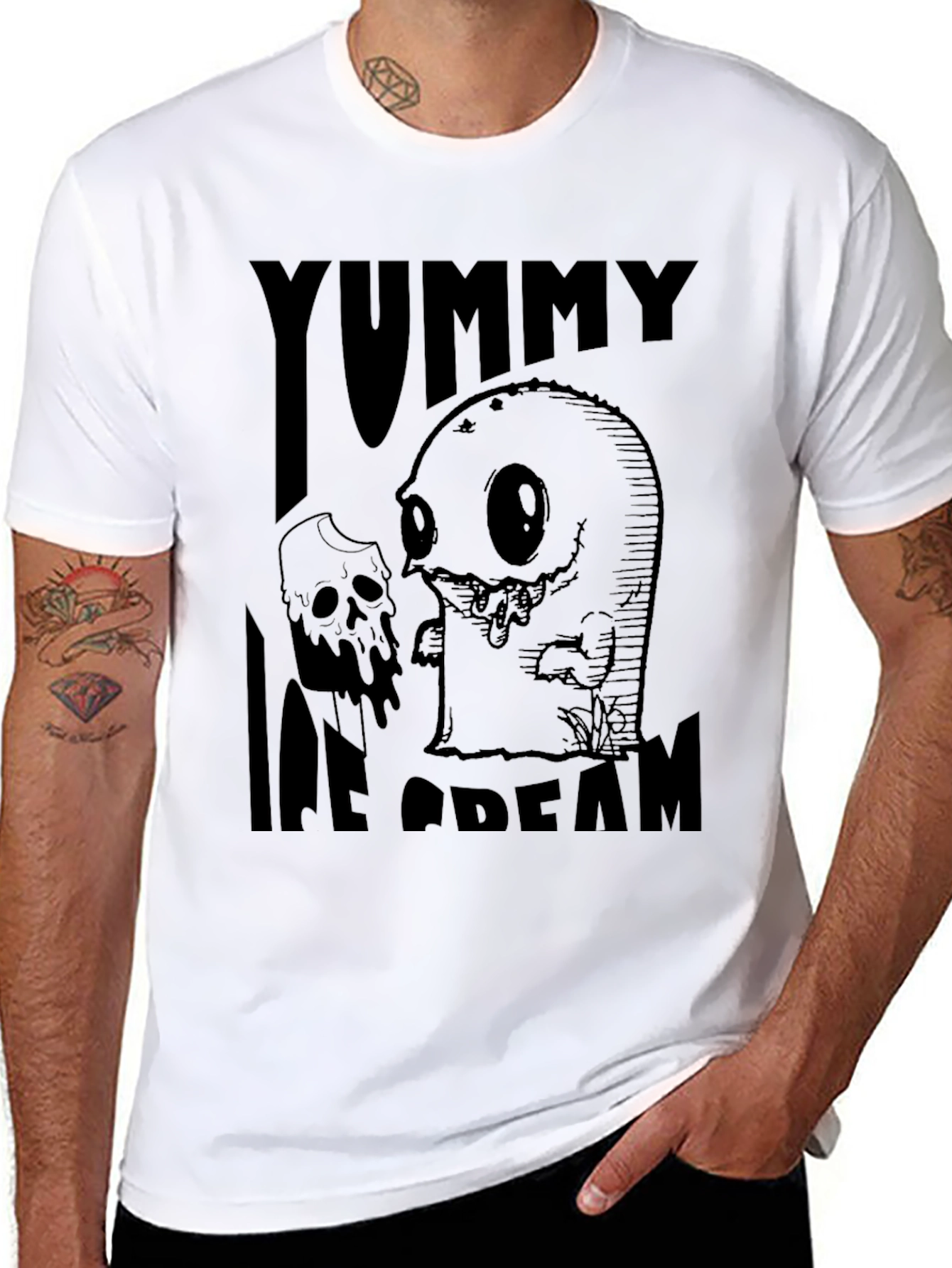 Yummy Ice Cream Graphic Tee - Black Cotton T-Shirt