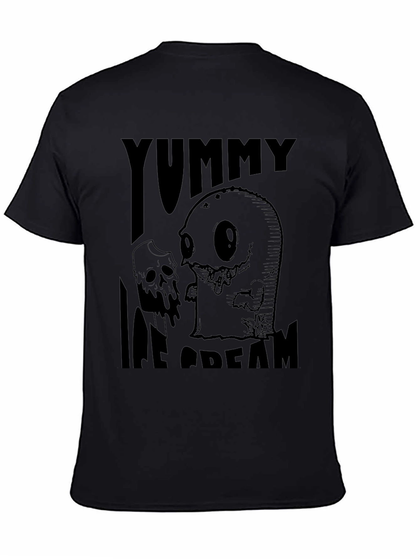 Yummy Ice Cream Graphic Tee - Black Cotton T-Shirt