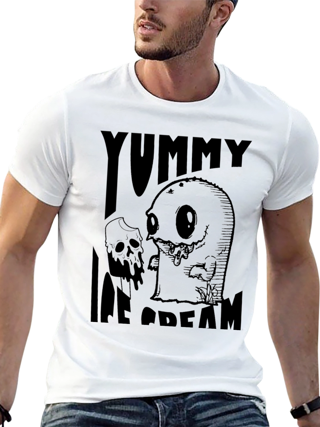 Yummy Ice Cream Graphic Tee - Black Cotton T-Shirt