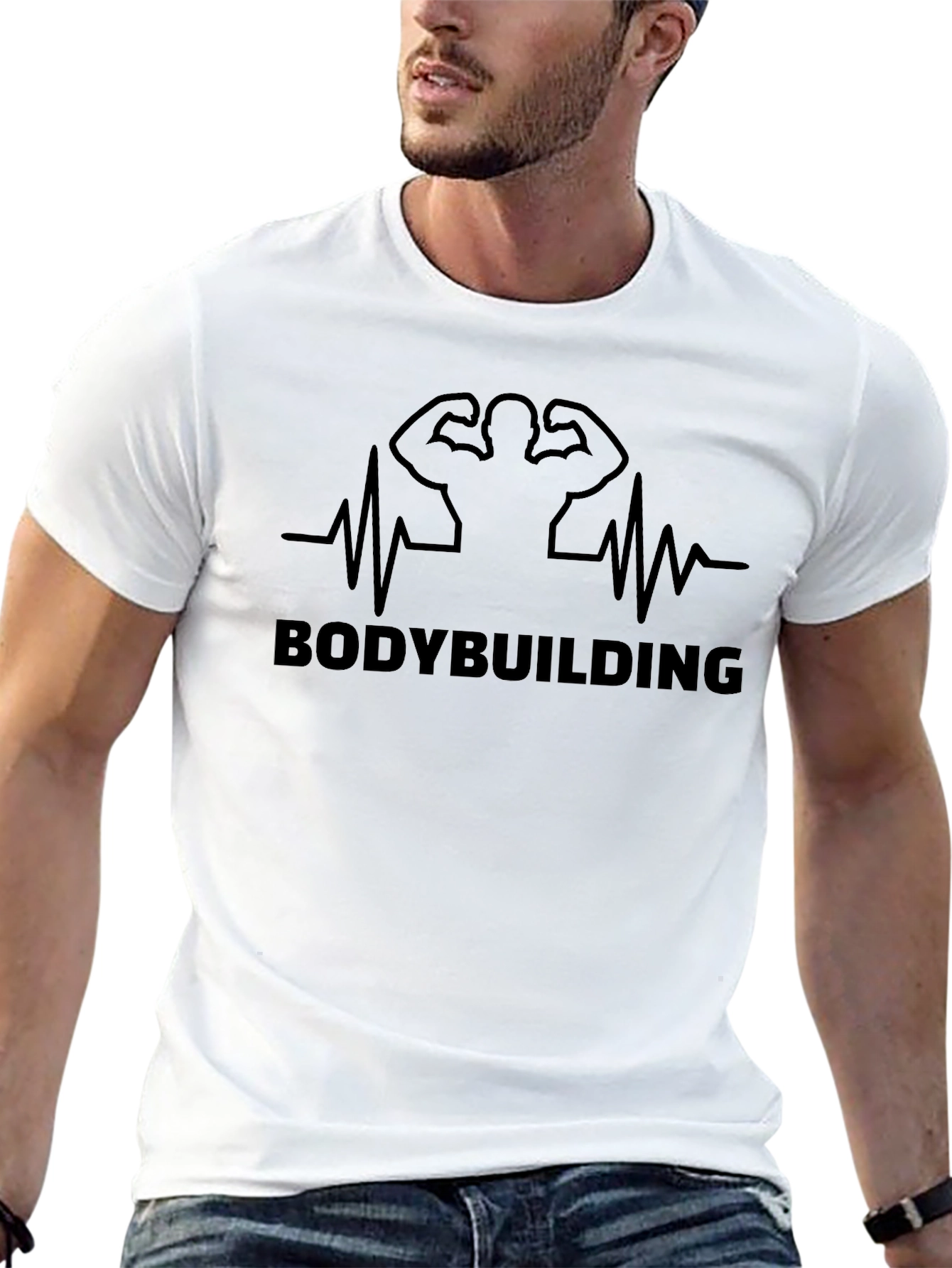 Bodybuilding Heartbeat Graphic Tee - Black