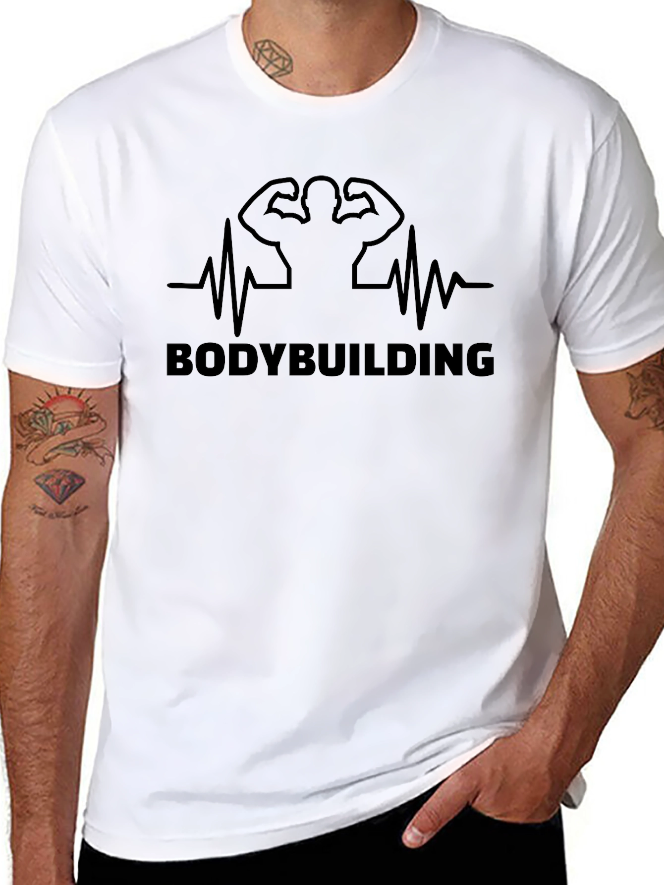 Bodybuilding Heartbeat Graphic Tee - Black