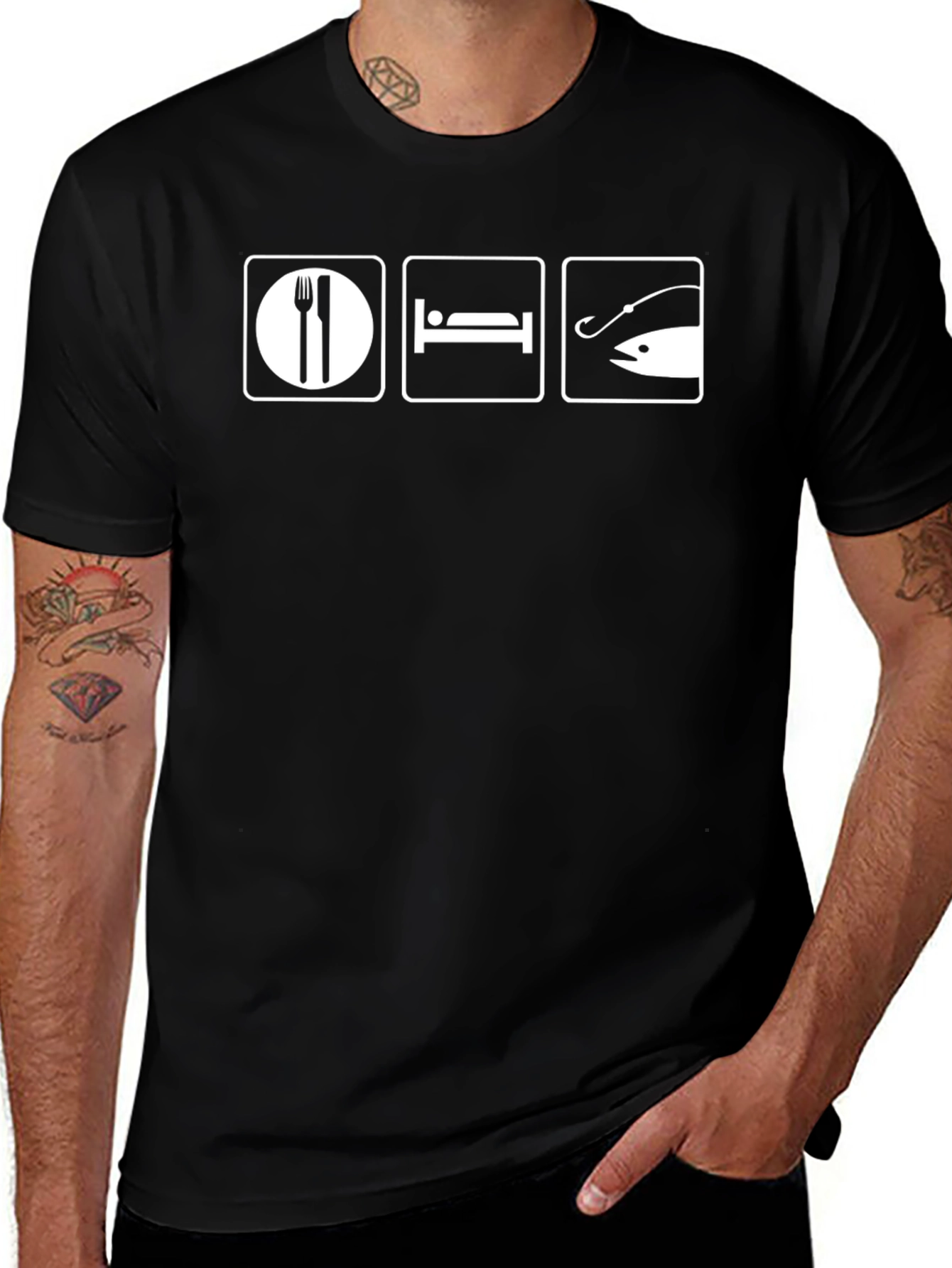Eat Sleep Fish Black T-Shirt