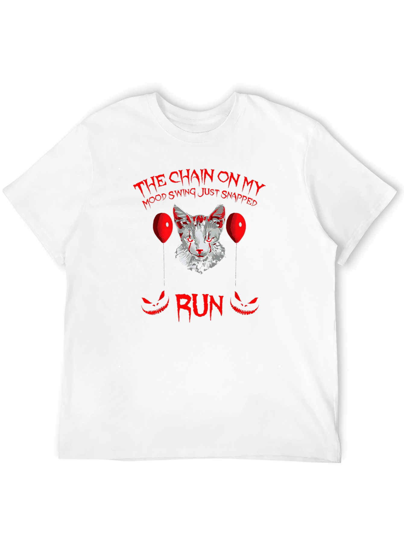 Scary Cat Clown Graphic Black T-Shirt - Run!