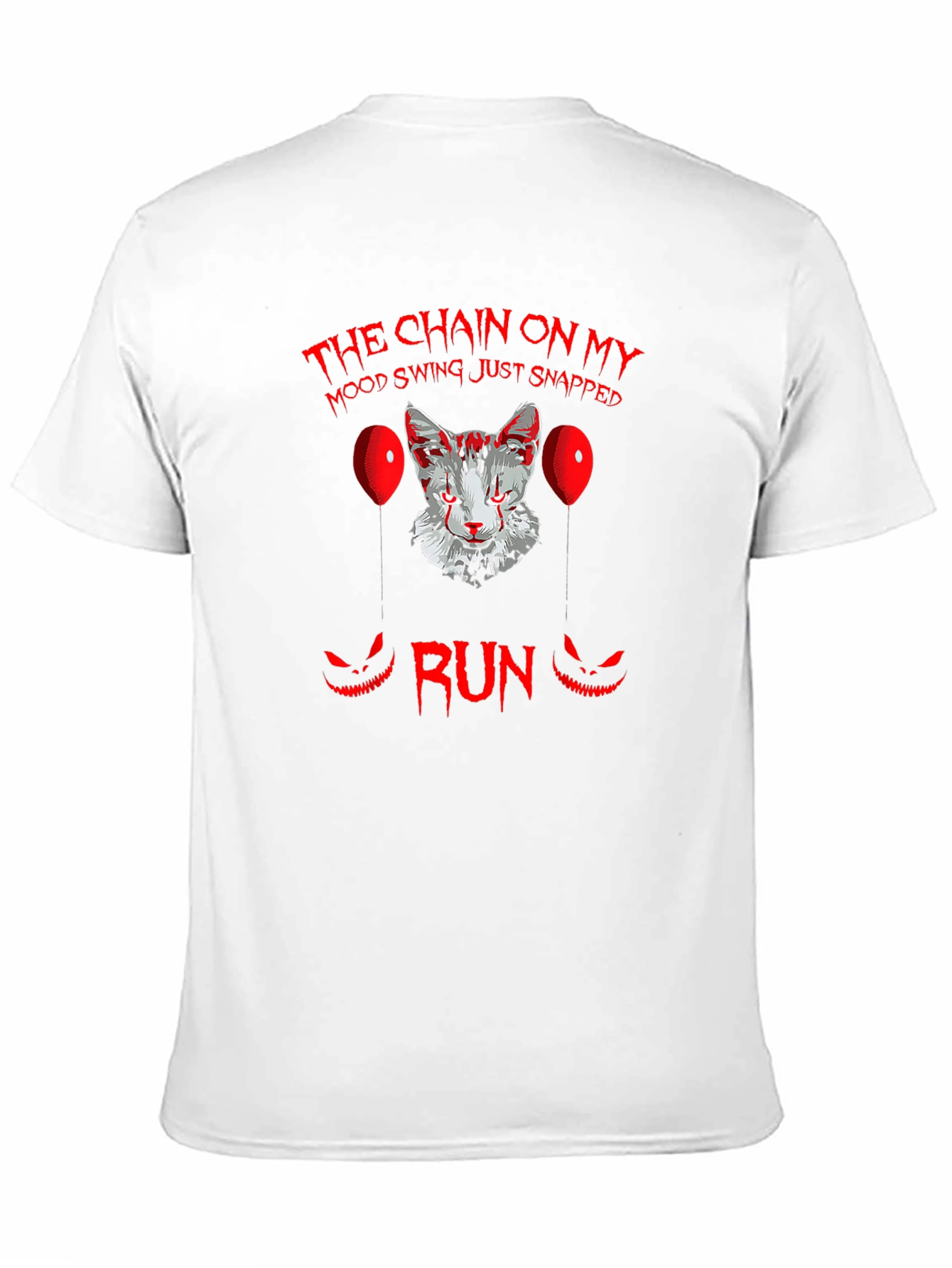 Scary Cat Clown Graphic Black T-Shirt - Run!