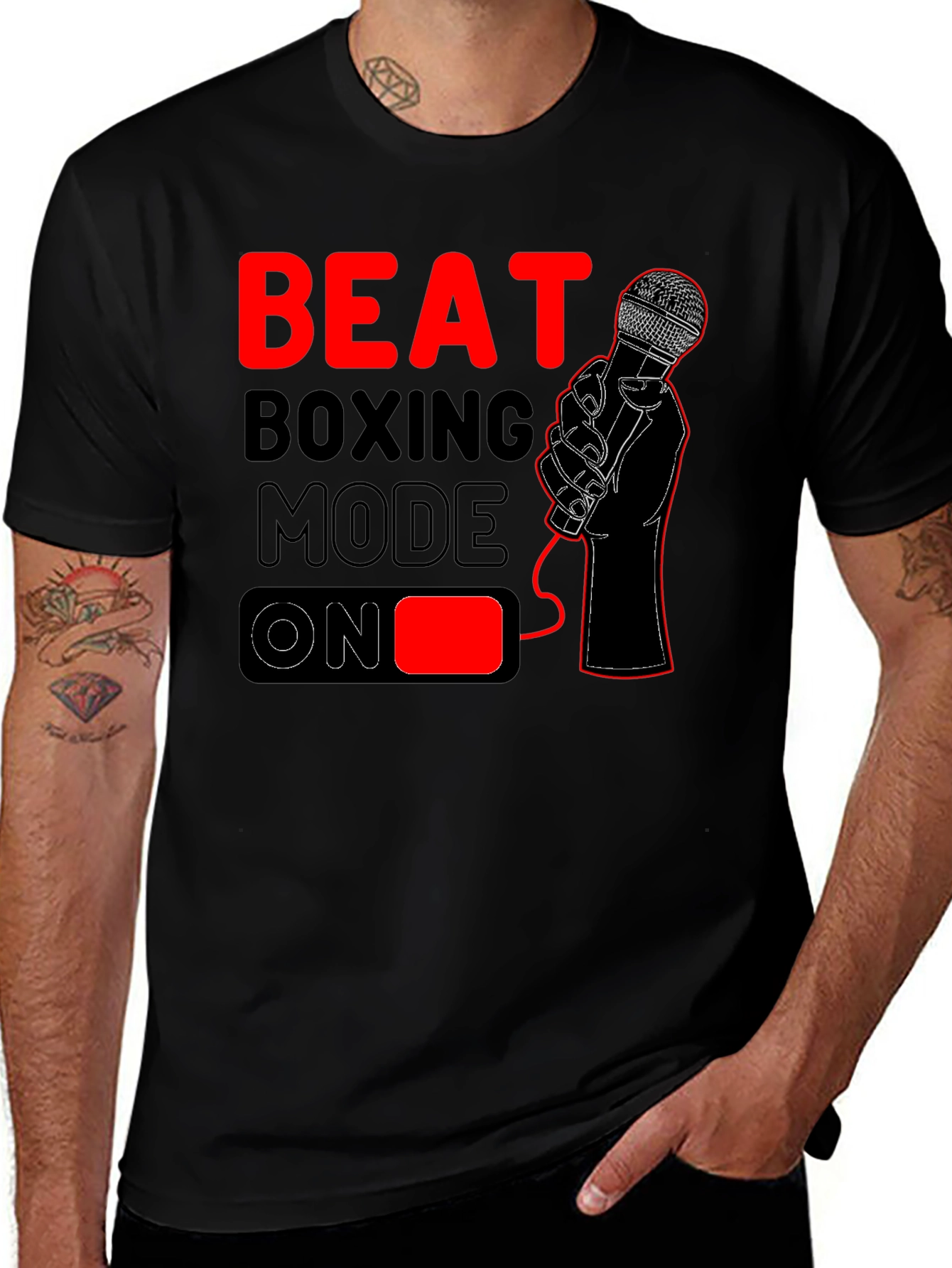 Beat Boxing Mode On T-Shirt - Black