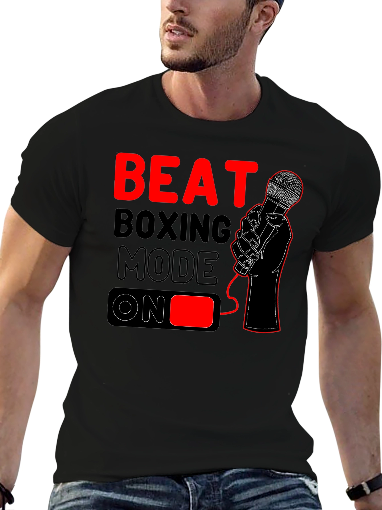 Beat Boxing Mode On T-Shirt - Black