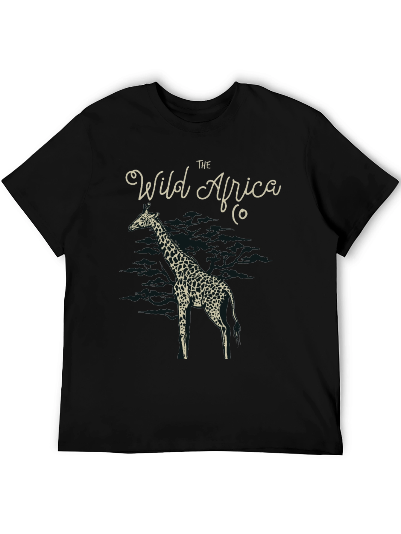 The Wild Africa Co. Giraffe Print Black T-Shirt