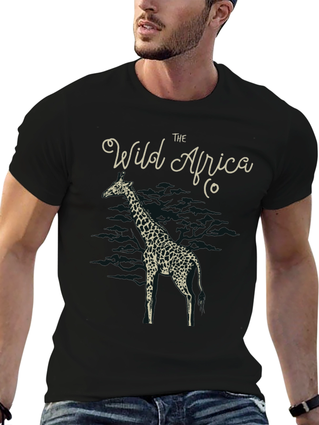 The Wild Africa Co. Giraffe Print Black T-Shirt