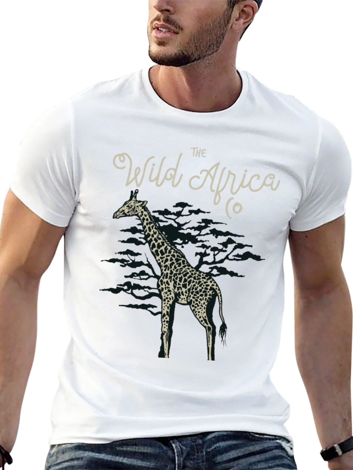 The Wild Africa Co. Giraffe Print Black T-Shirt