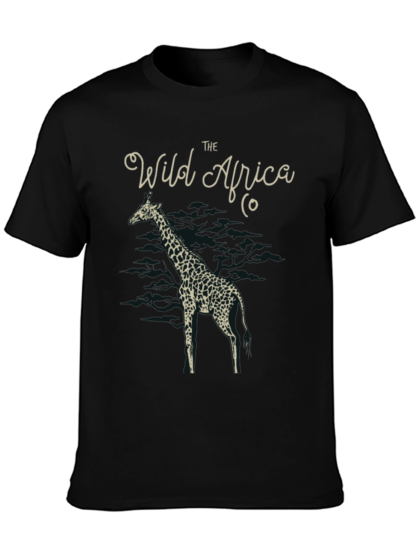 The Wild Africa Co. Giraffe Print Black T-Shirt