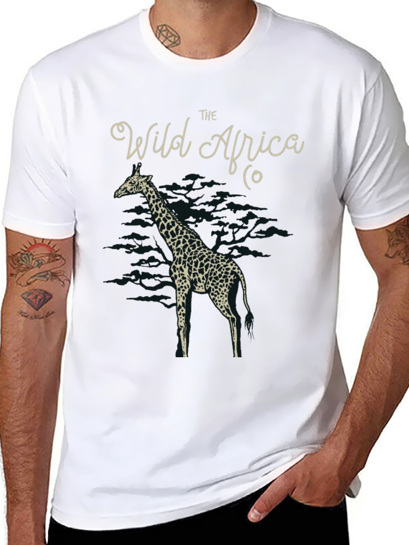 The Wild Africa Co. Giraffe Print Black T-Shirt