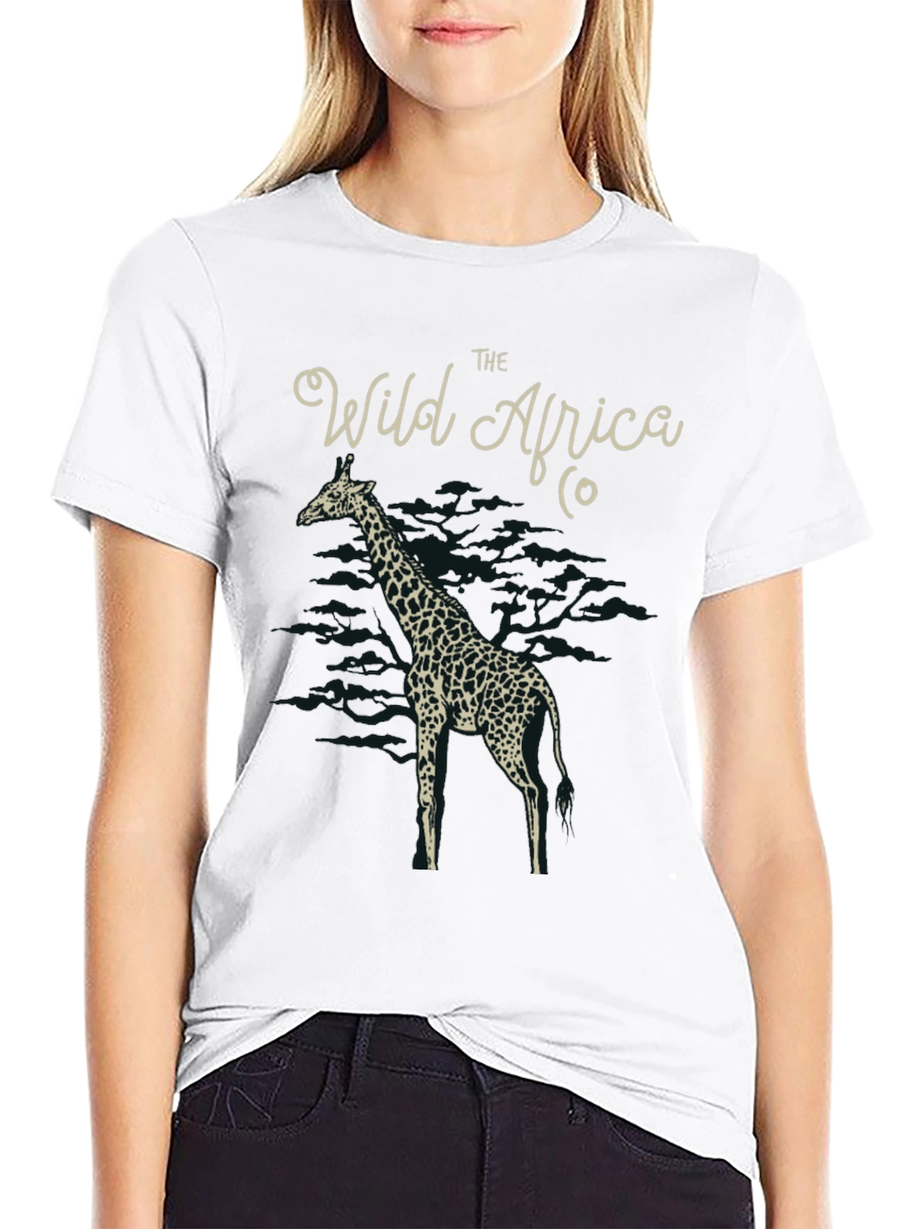 The Wild Africa Co. Giraffe Print Black T-Shirt