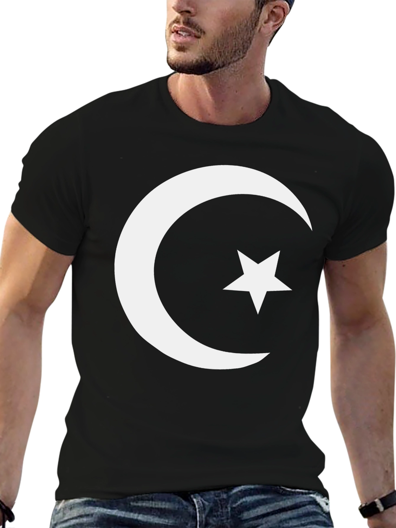 Crescent Moon & Star Graphic Tee - Black