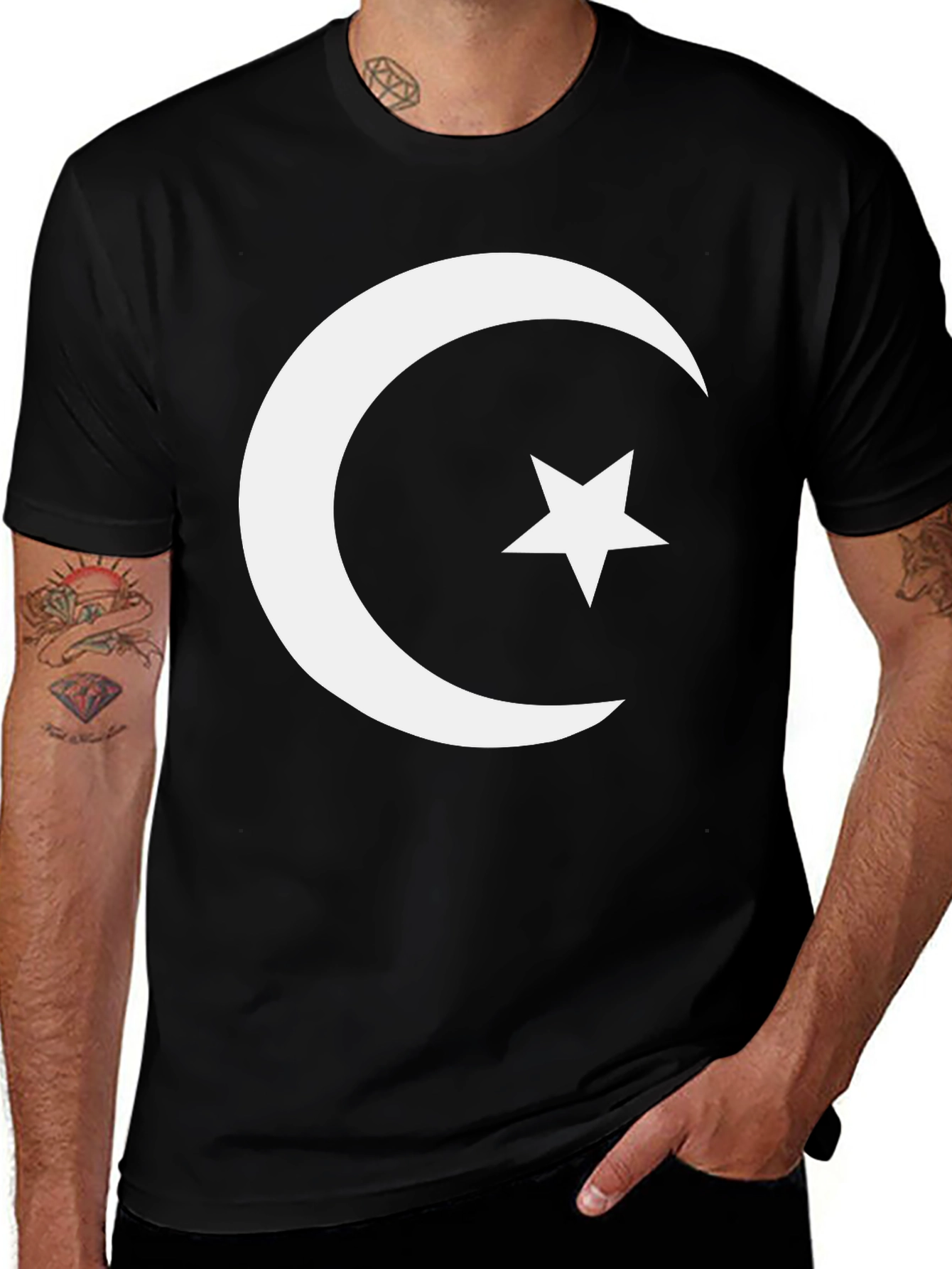 Crescent Moon & Star Graphic Tee - Black
