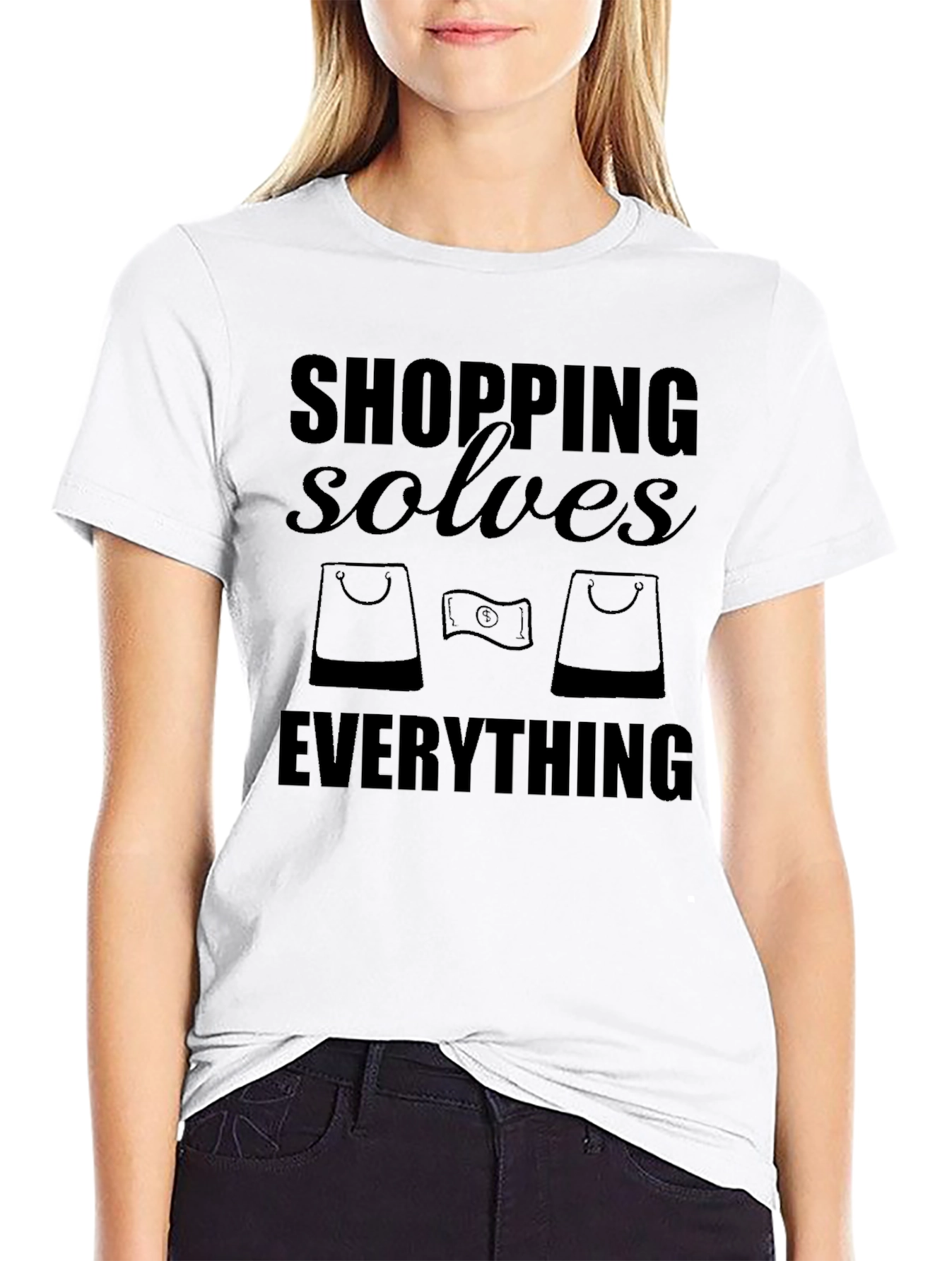 Shopping Solves Everything Funny Graphic T-Shirt