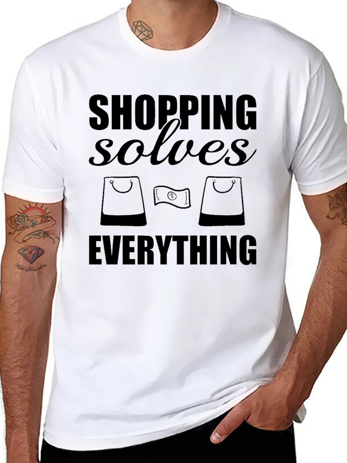 Shopping Solves Everything Funny Graphic T-Shirt