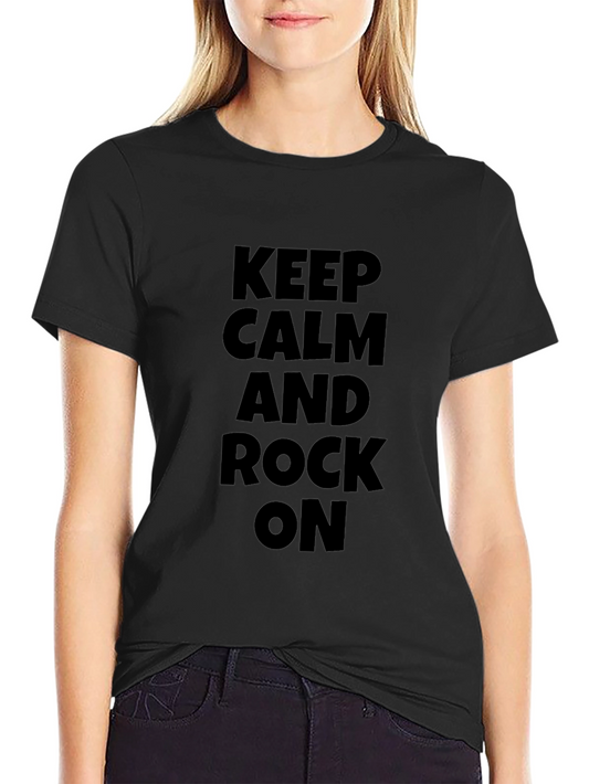 Keep Calm and Rock On Black Graphic T-Shirt