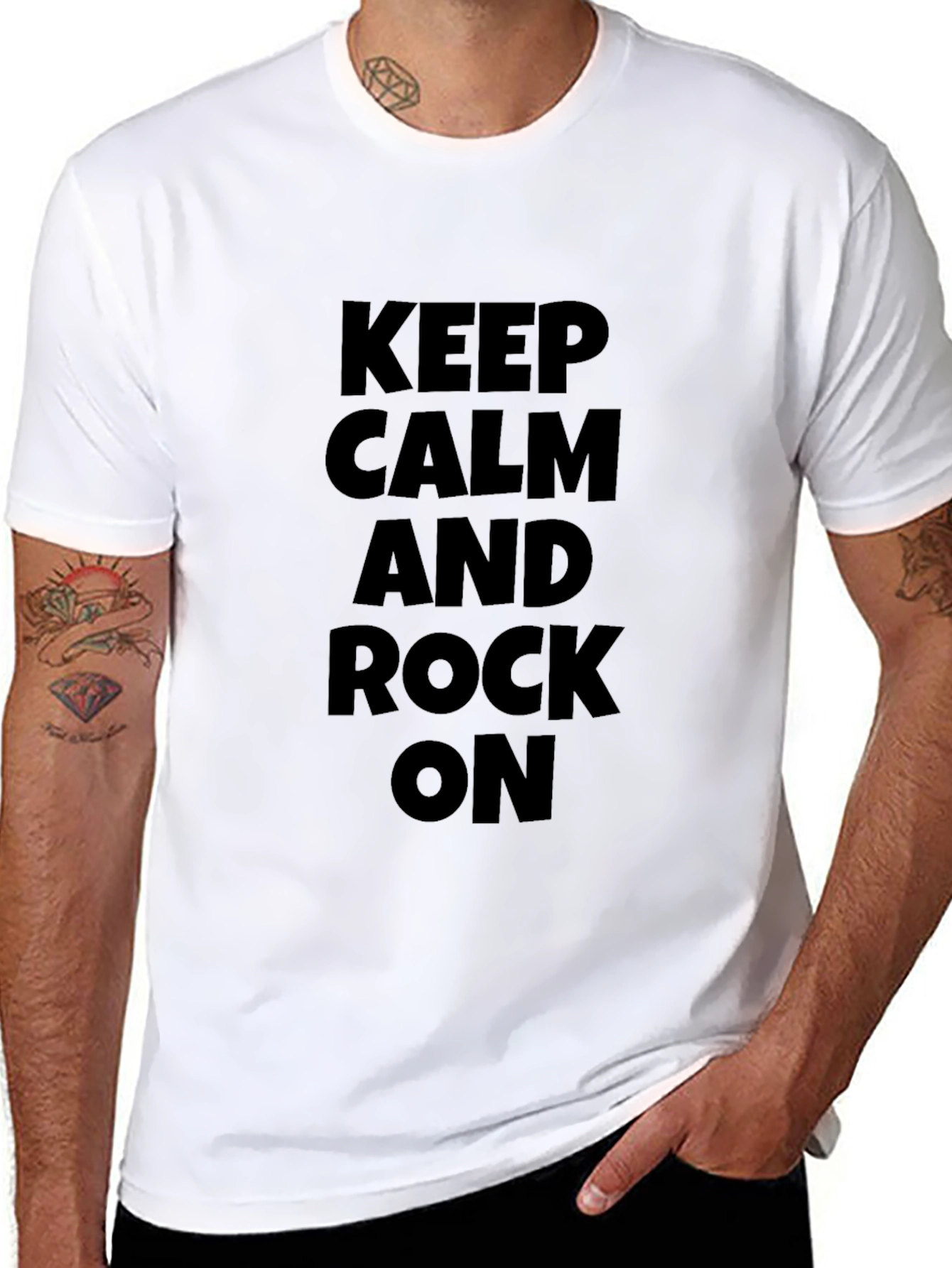 Keep Calm and Rock On Black Graphic T-Shirt