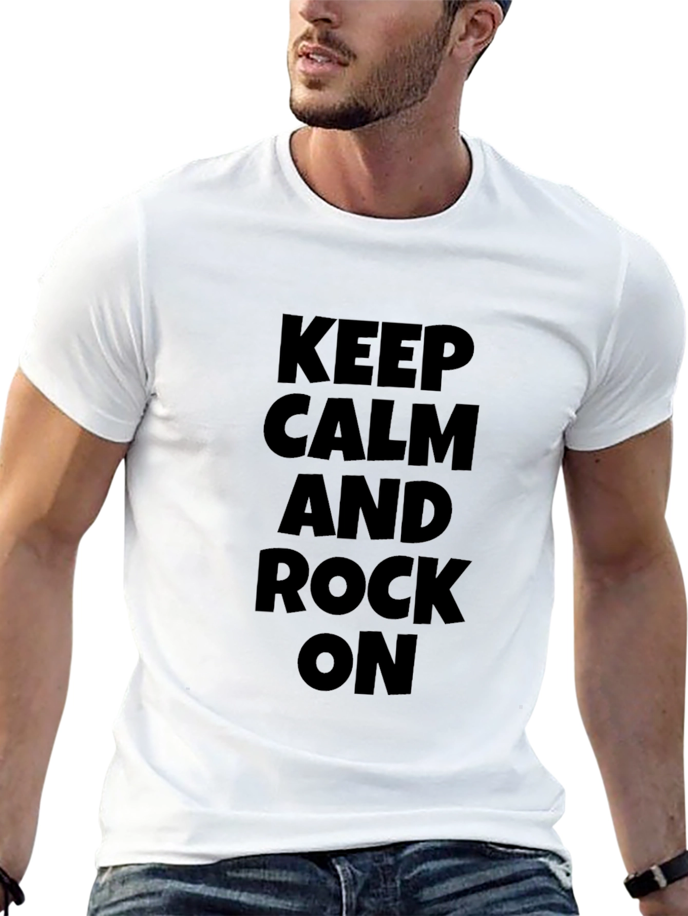 Keep Calm and Rock On Black Graphic T-Shirt